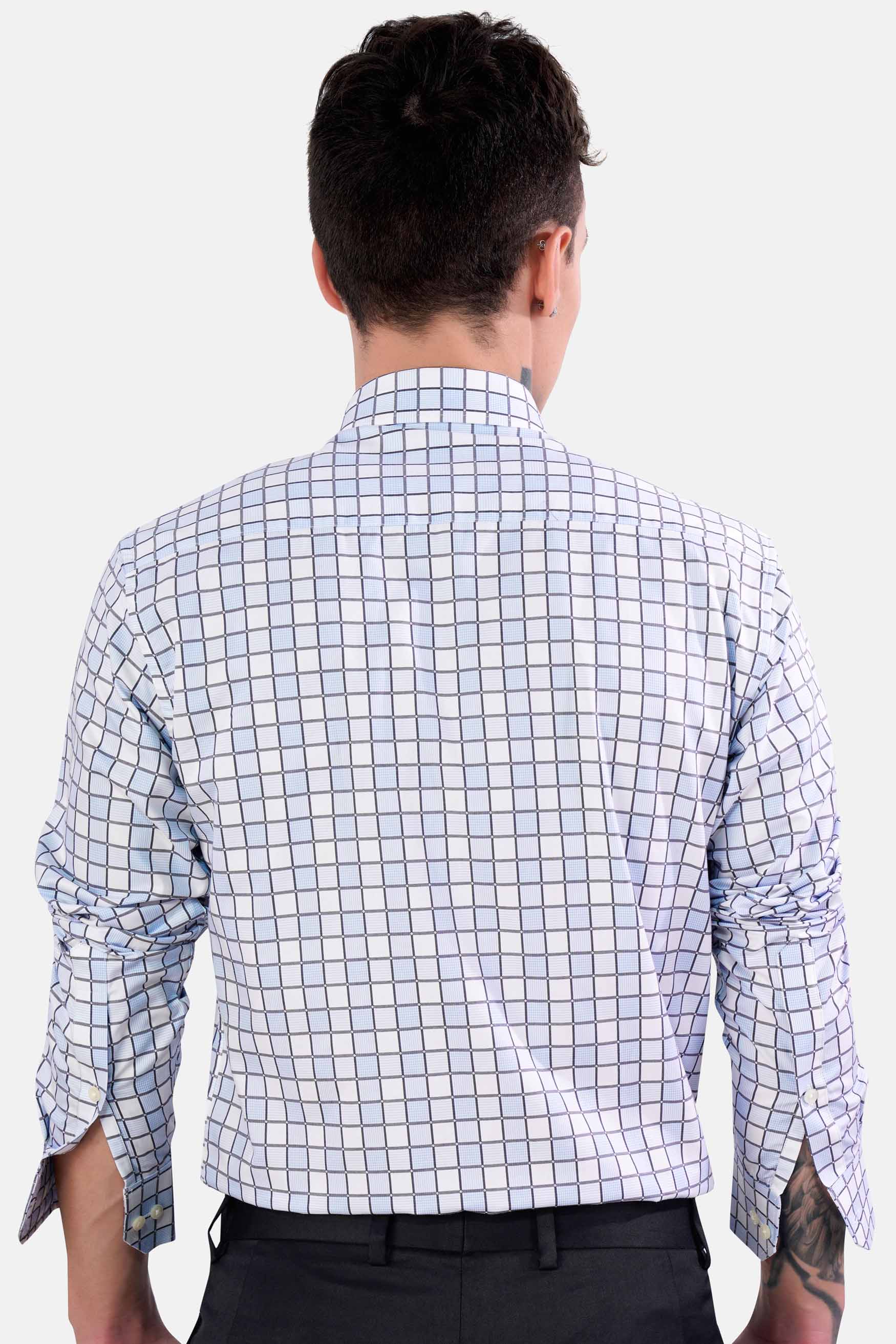 Casper Blue and White Checkered Dobby Textured Premium Giza Cotton Shirt