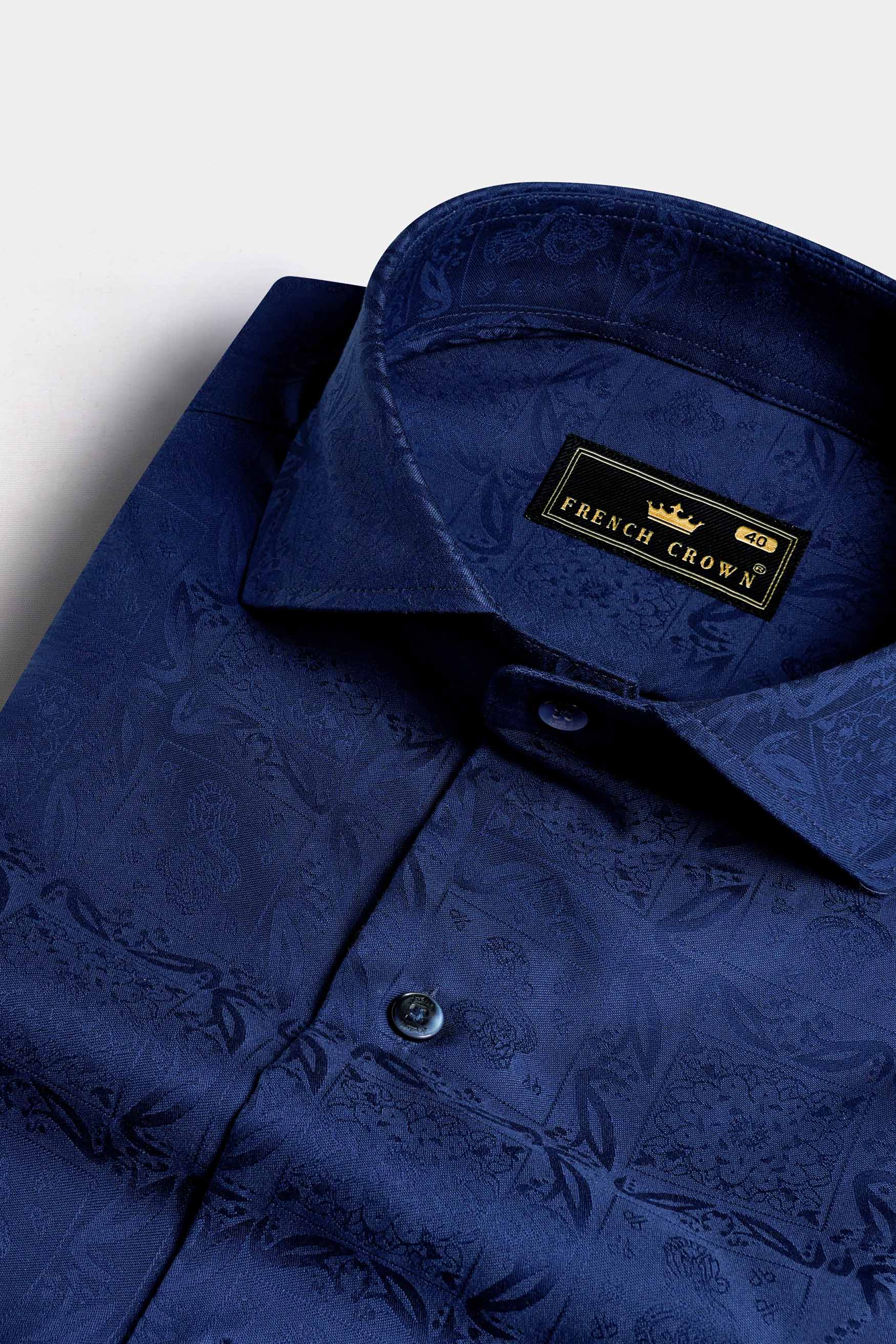 Lapis Blue Jacquard Textured Premium Giza Cotton Shirt