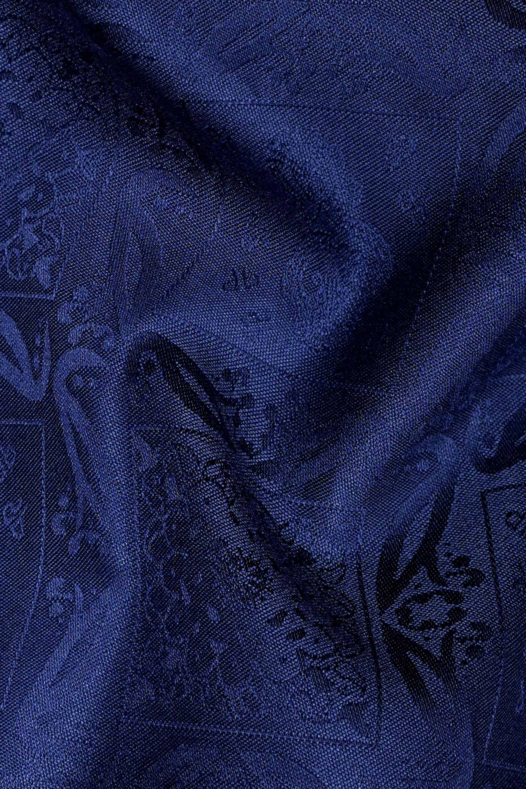 Lapis Blue Jacquard Textured Premium Giza Cotton Shirt
