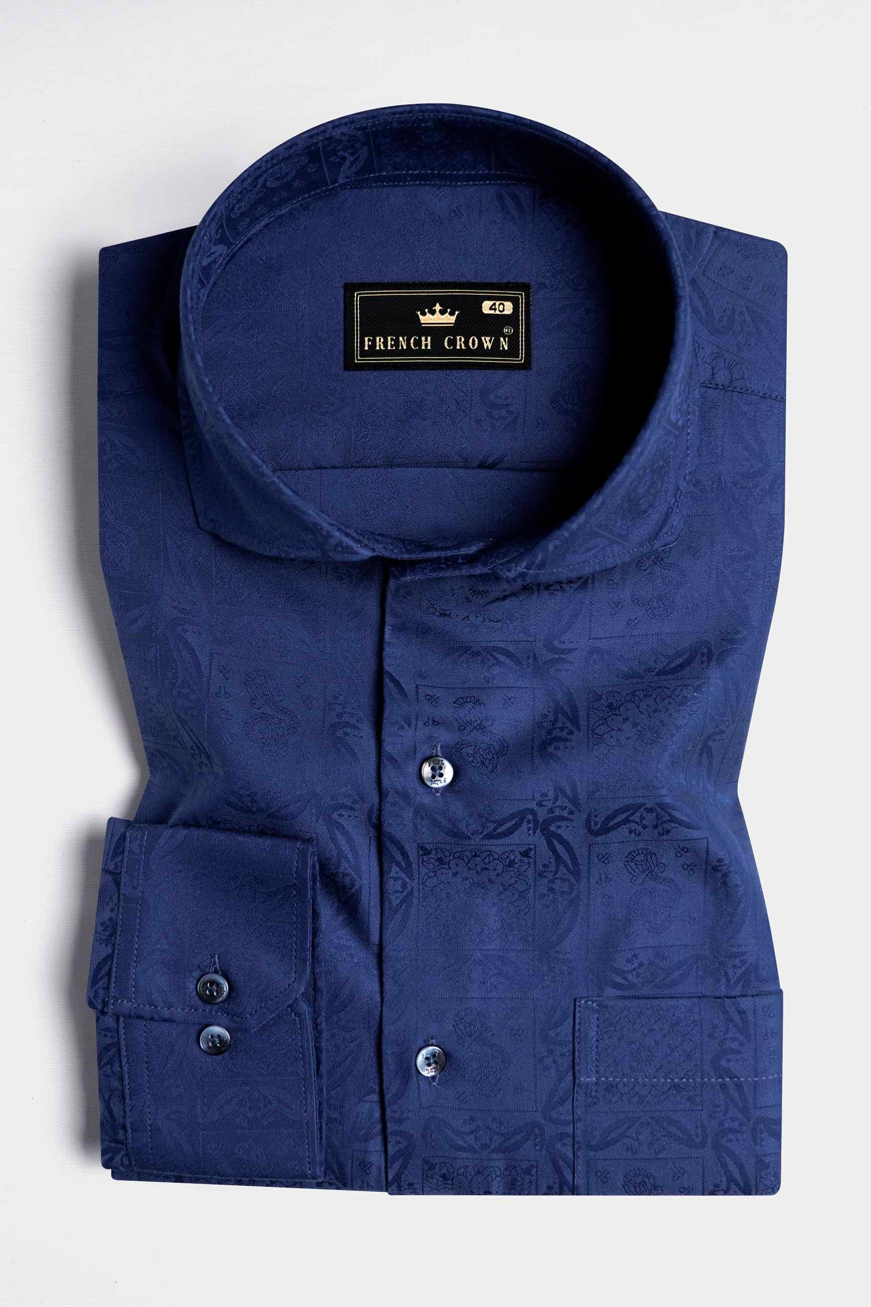 Lapis Blue Jacquard Textured Premium Giza Cotton Shirt
