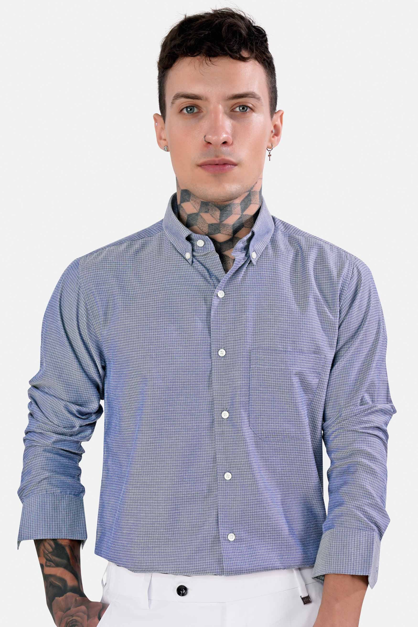 Cadet Blue Houndstooth Button Down Shirt