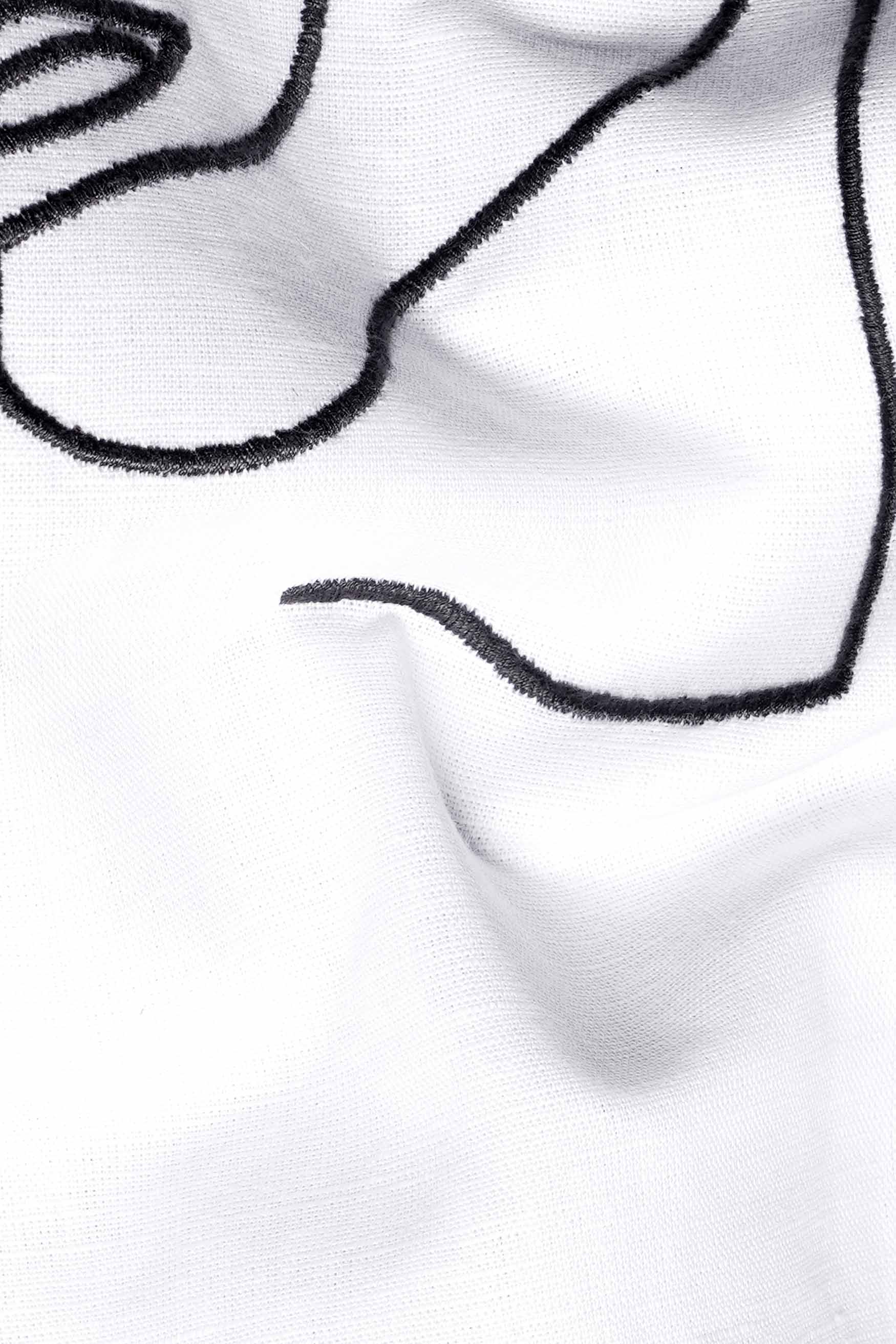 Bright White Faces Embroidered Luxurious Linen Designer Shirt