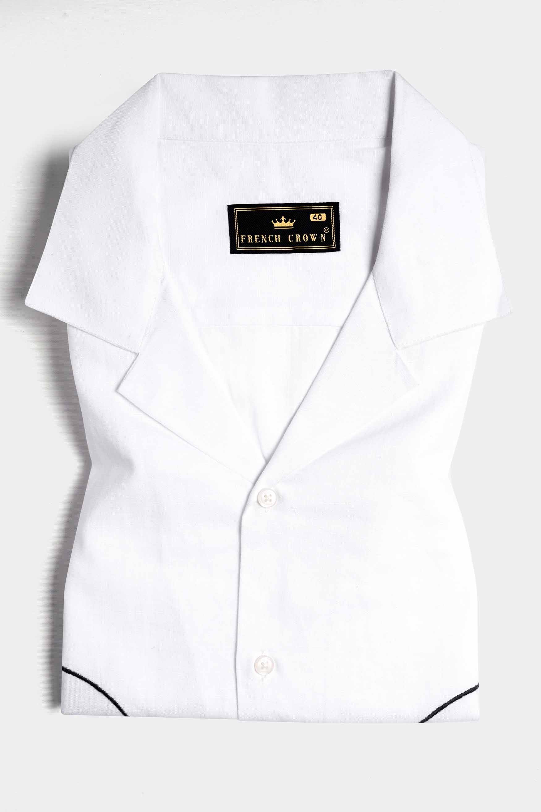 Bright White Faces Embroidered Luxurious Linen Designer Shirt