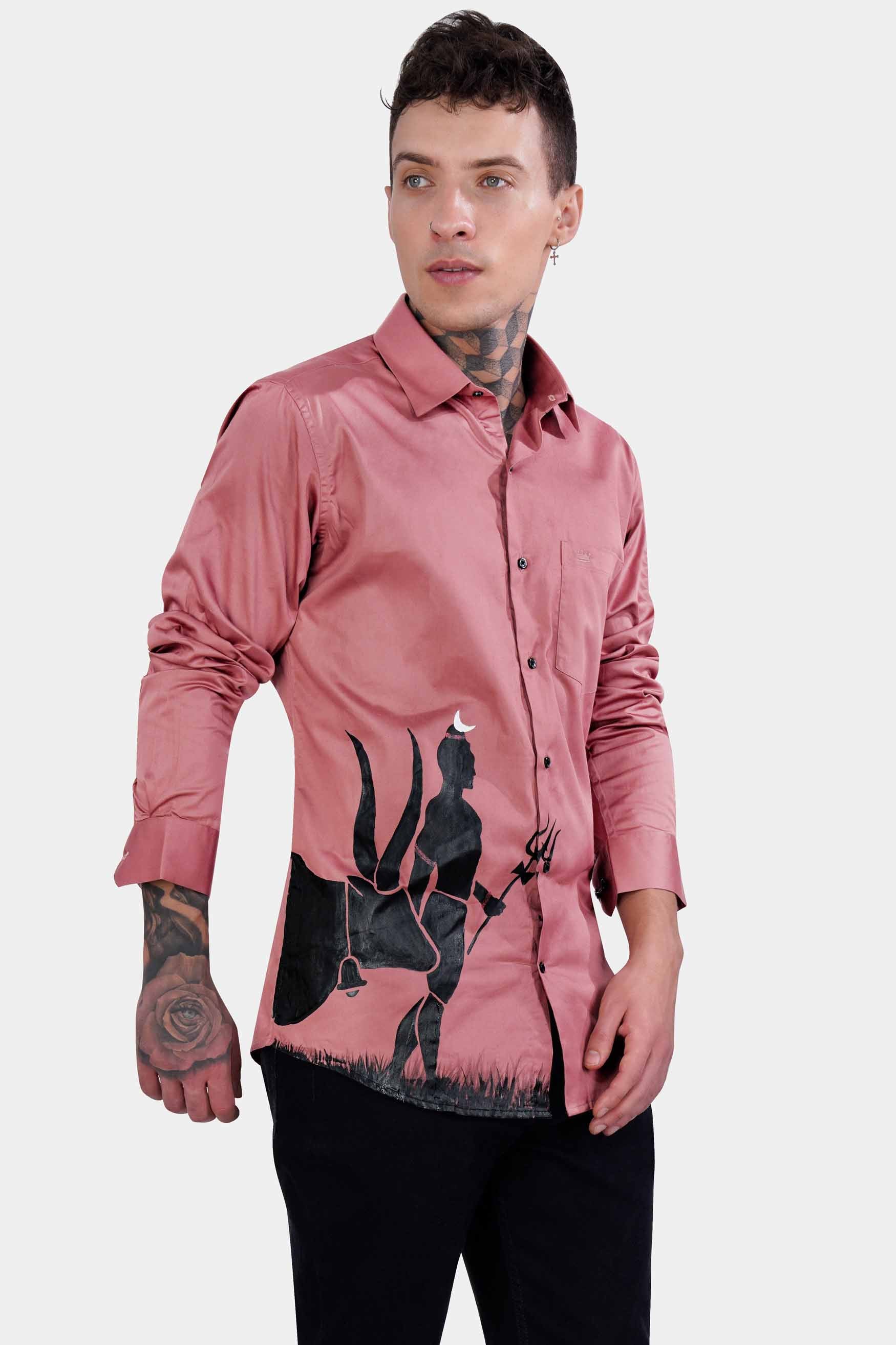 Contessa Pink Lord Shiva and Nandi Hand Painted Super Soft Premium Cotton Designer Shirt
