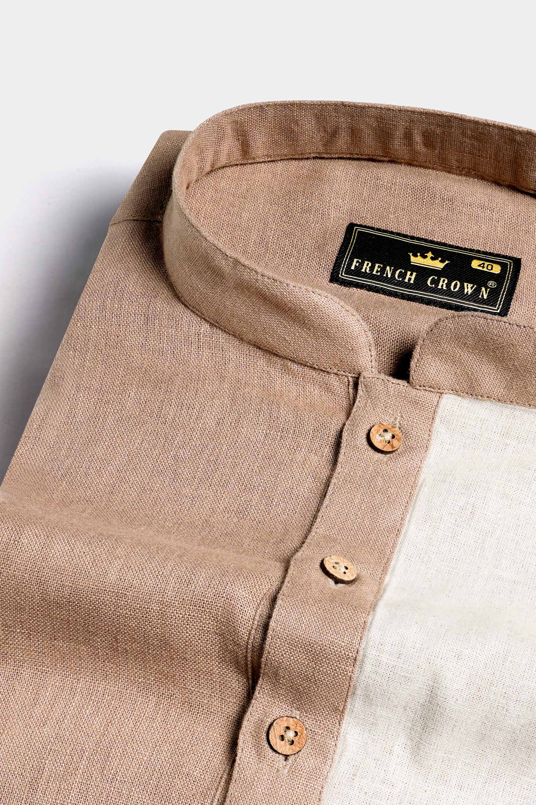 Sandrift Brown Embroidered Luxurious Linen Designer Kurta Shirt