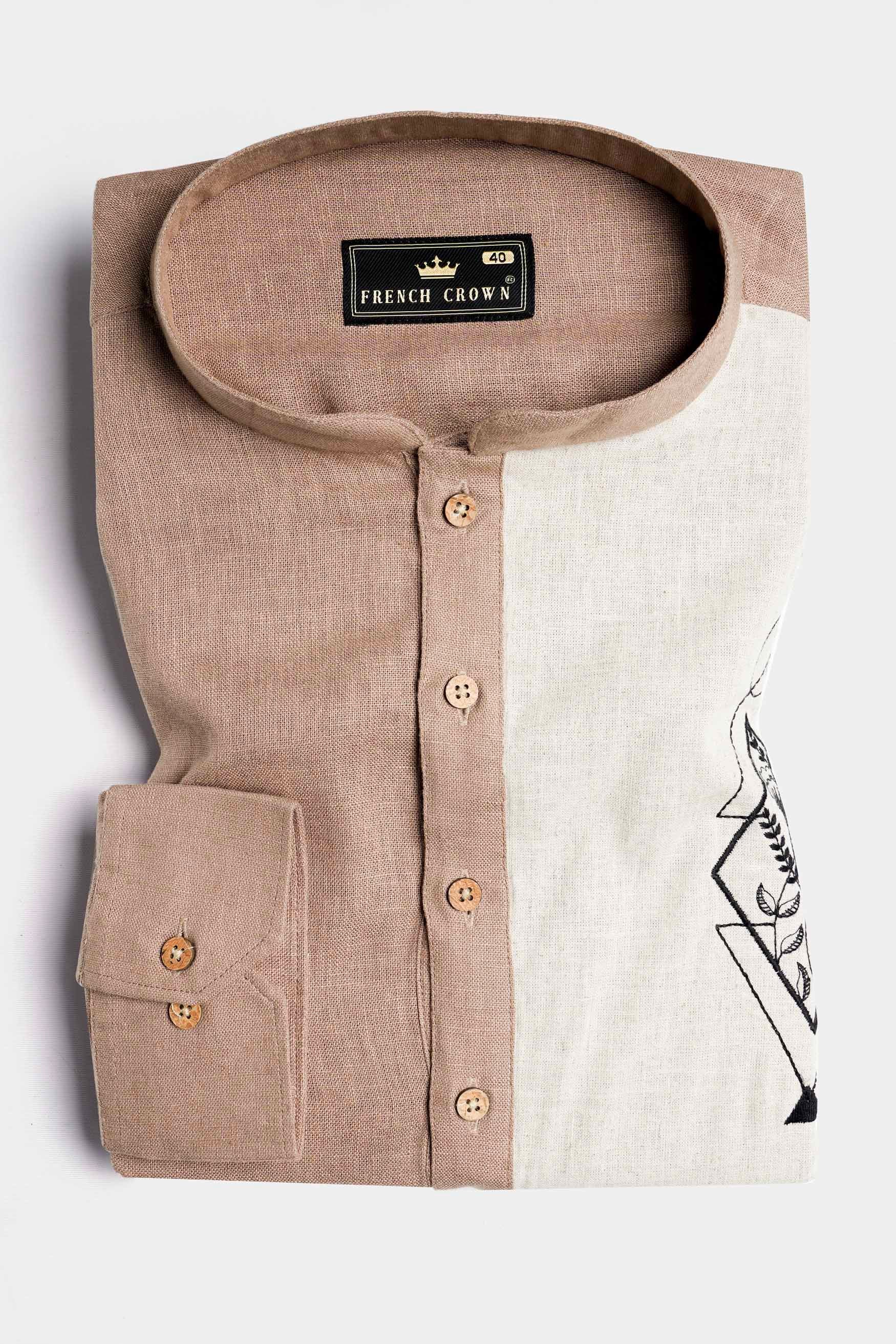 Sandrift Brown Embroidered Luxurious Linen Designer Kurta Shirt