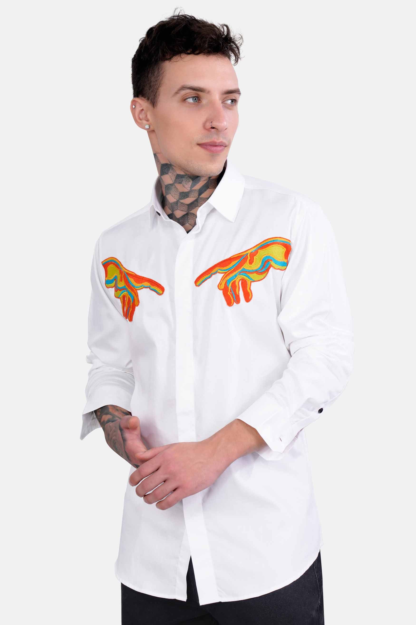 Bright White Hands Patchwork Super Soft Premium Cotton Designer Shirt