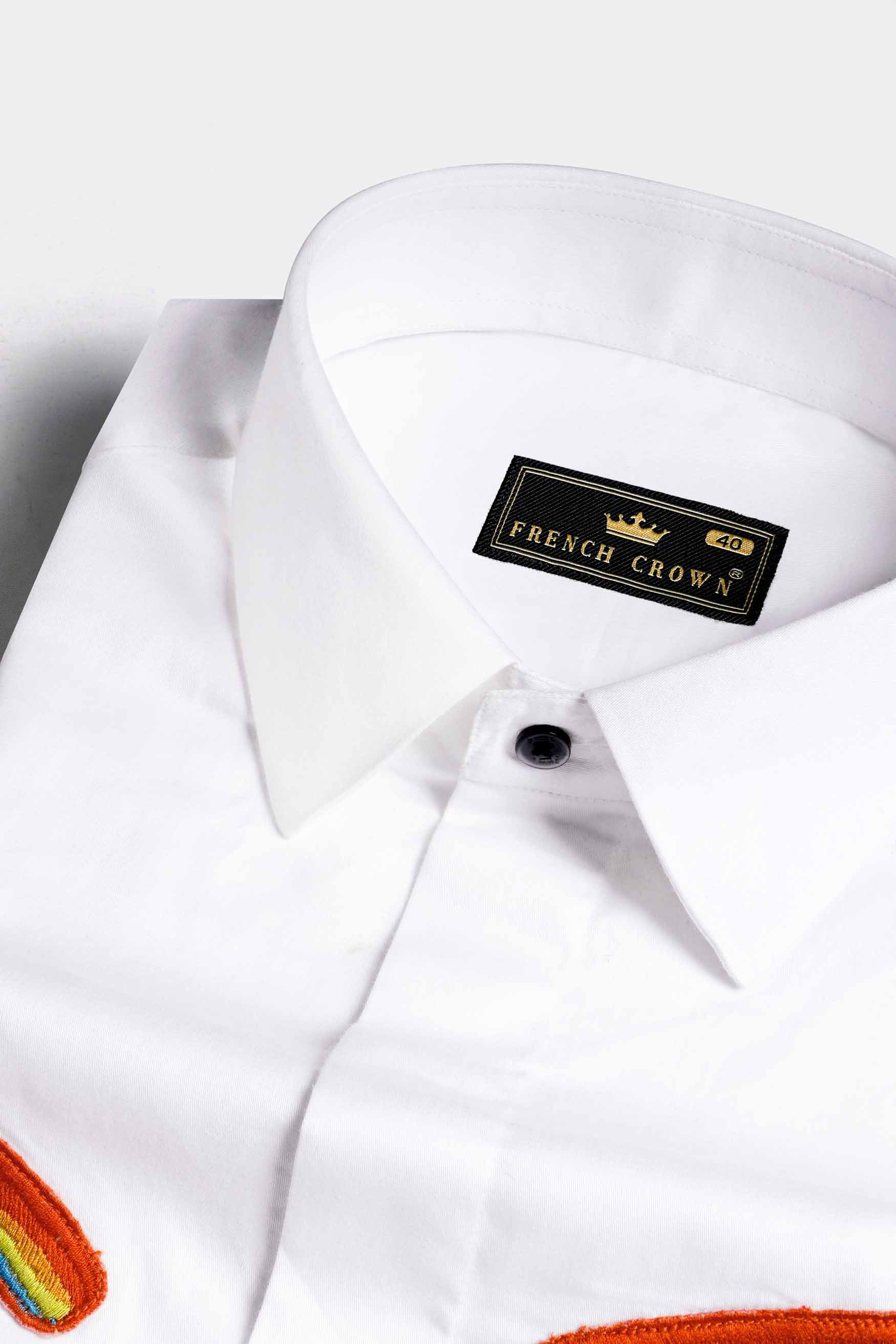 Bright White Hands Patchwork Super Soft Premium Cotton Designer Shirt