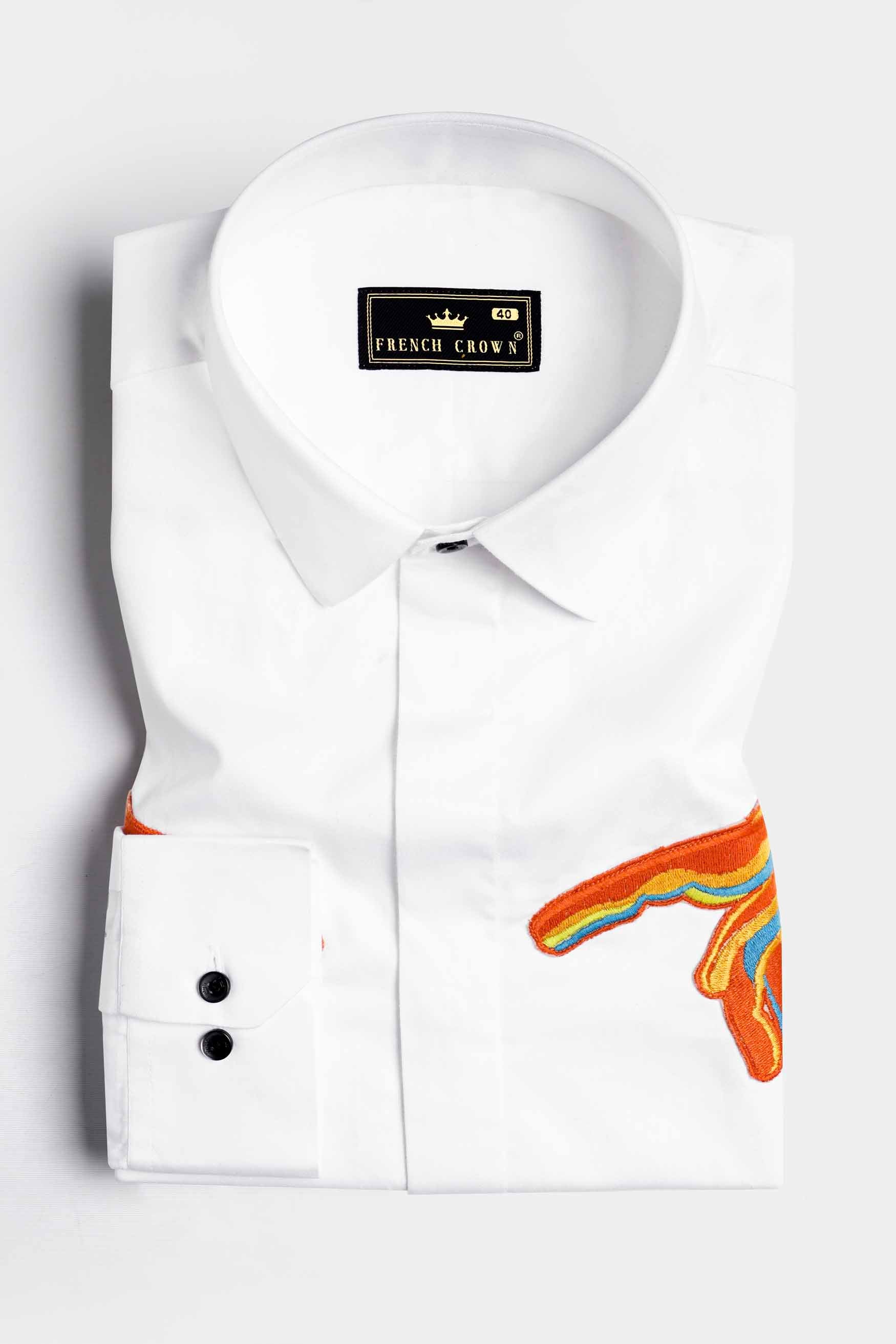 Bright White Hands Patchwork Super Soft Premium Cotton Designer Shirt