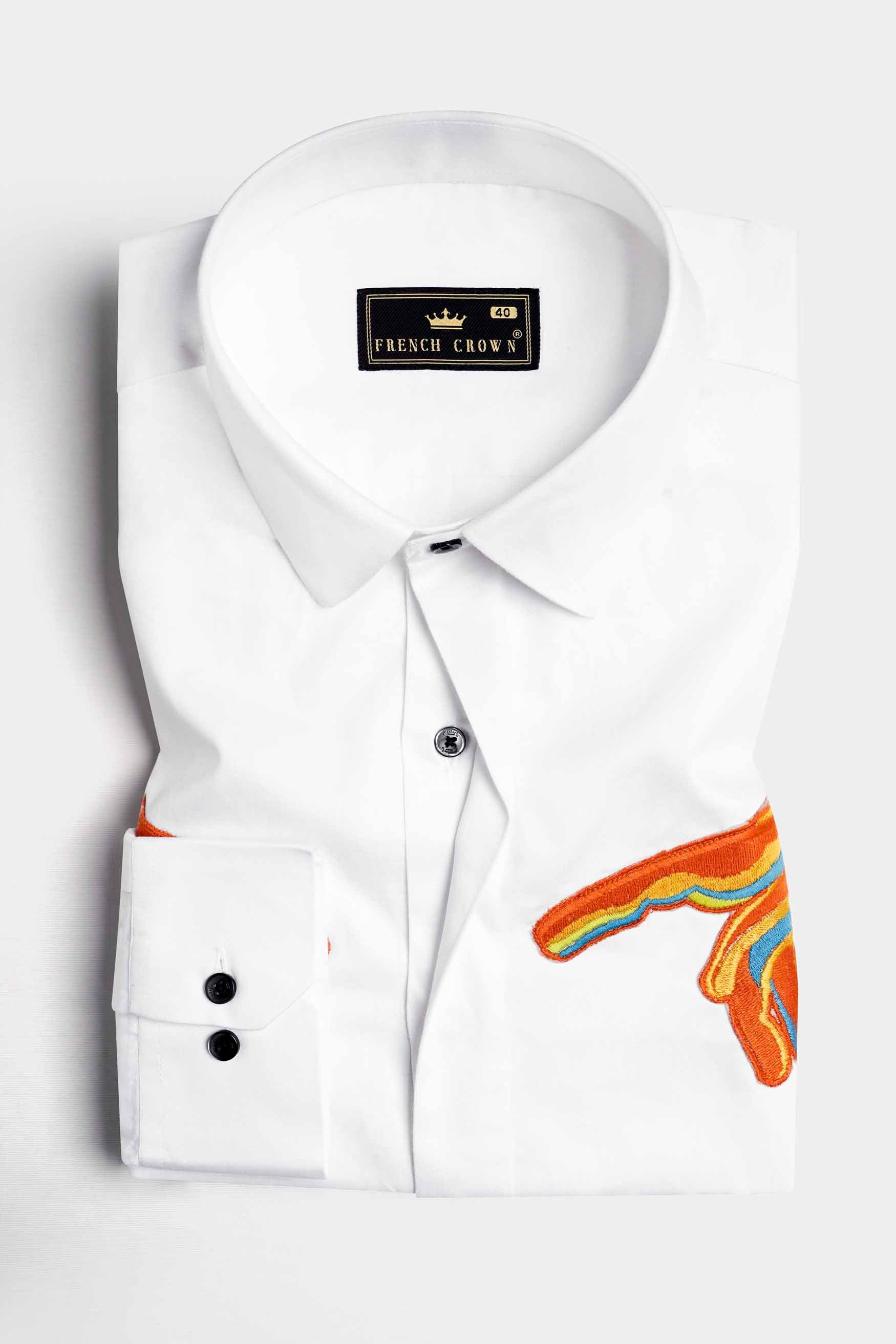 Bright White Hands Patchwork Super Soft Premium Cotton Designer Shirt