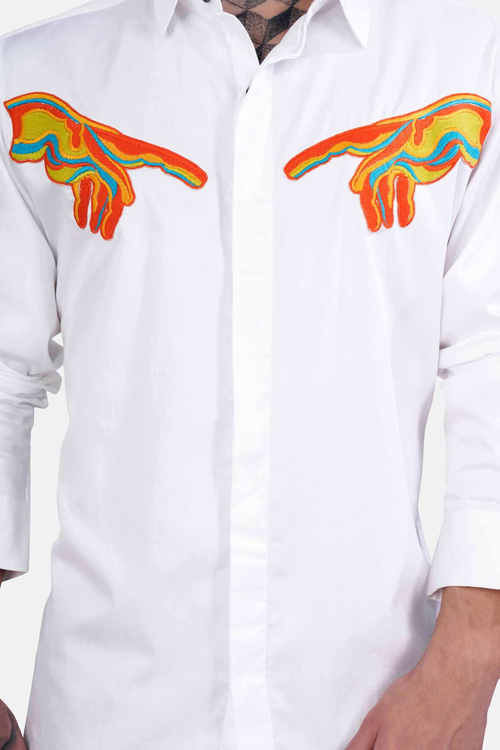 Bright White Hands Patchwork Super Soft Premium Cotton Designer Shirt