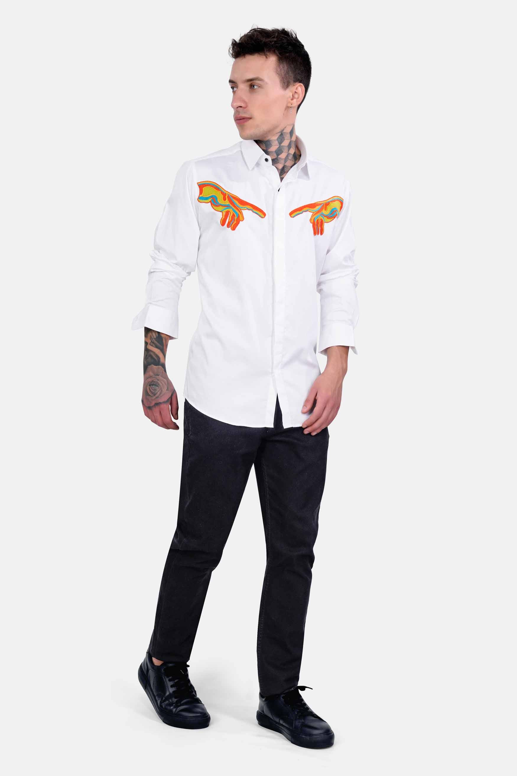 Bright White Hands Patchwork Super Soft Premium Cotton Designer Shirt