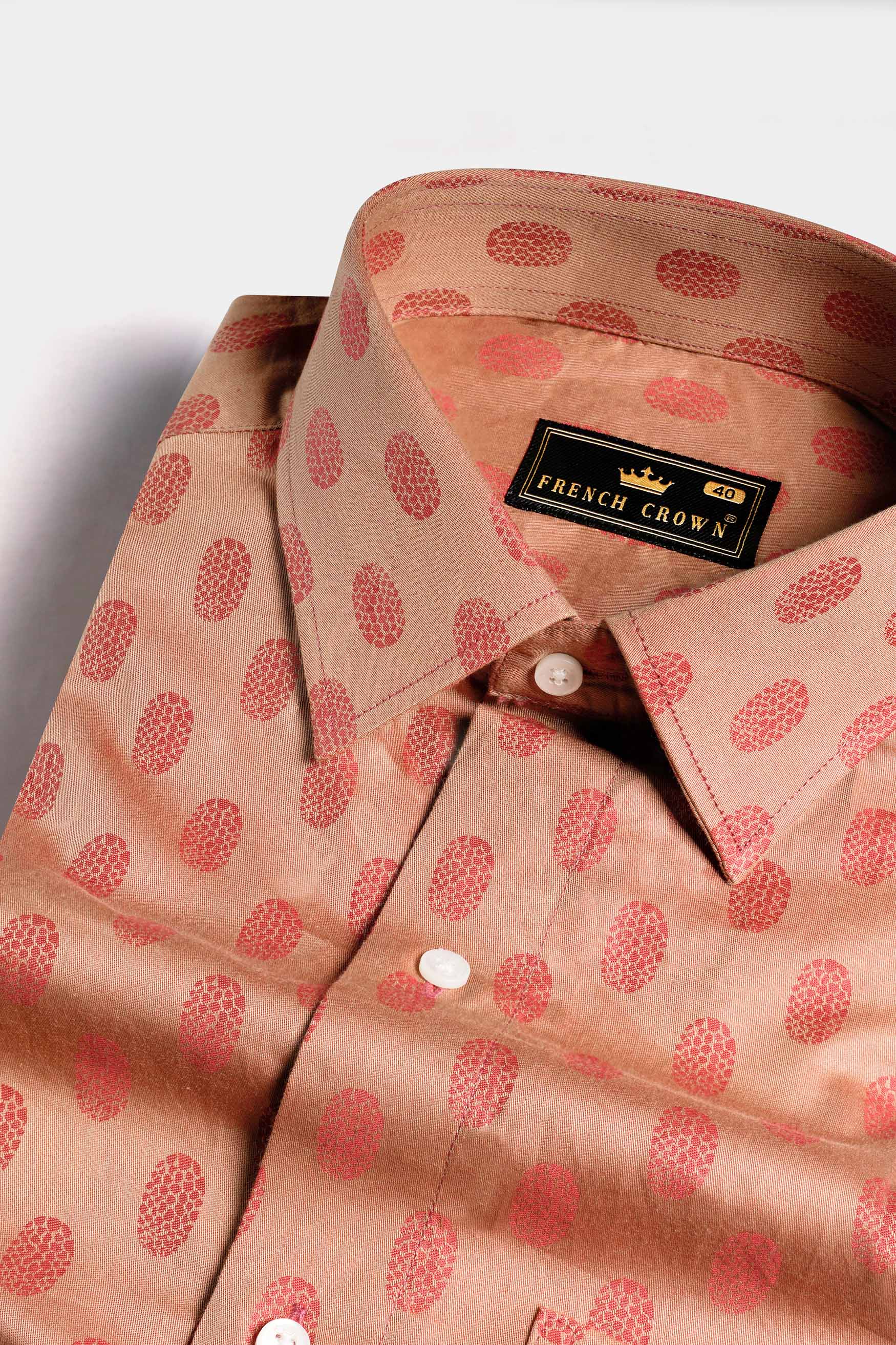 Apricot Brown and Mandy Pink Jacquard Textured Premium Giza Cotton Shirt