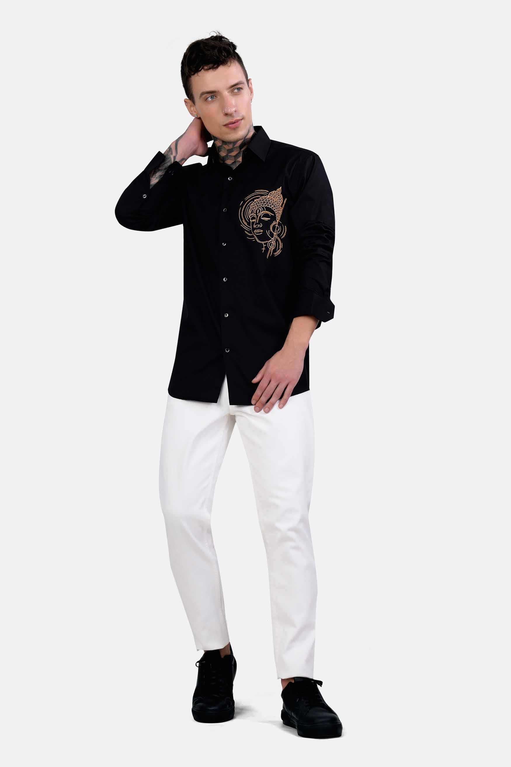 Jade Black Gautam Buddha Embroidered Royal Oxford Designer Shirt