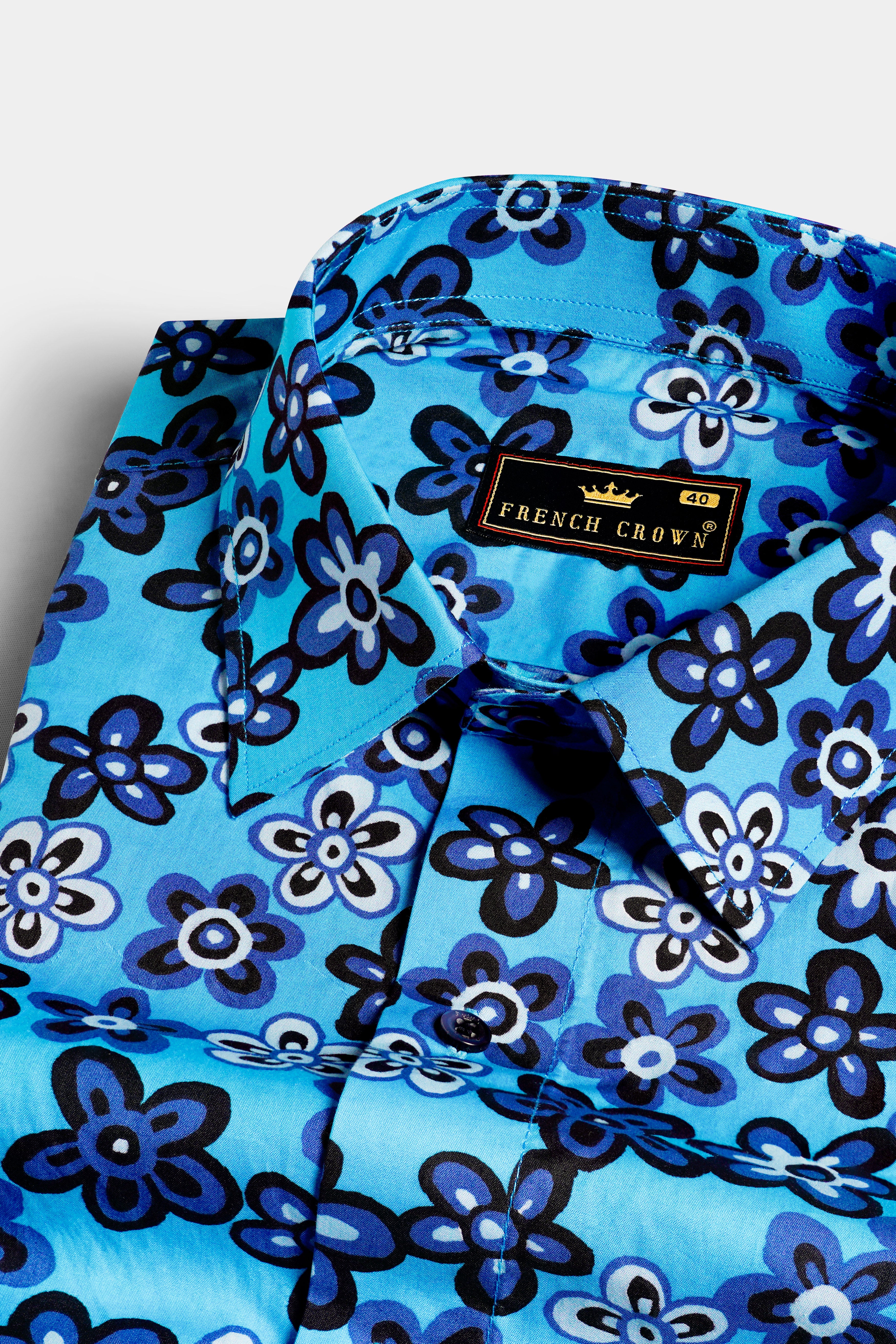 Mariner Blue Ditsy Printed Premium Cotton Shirt