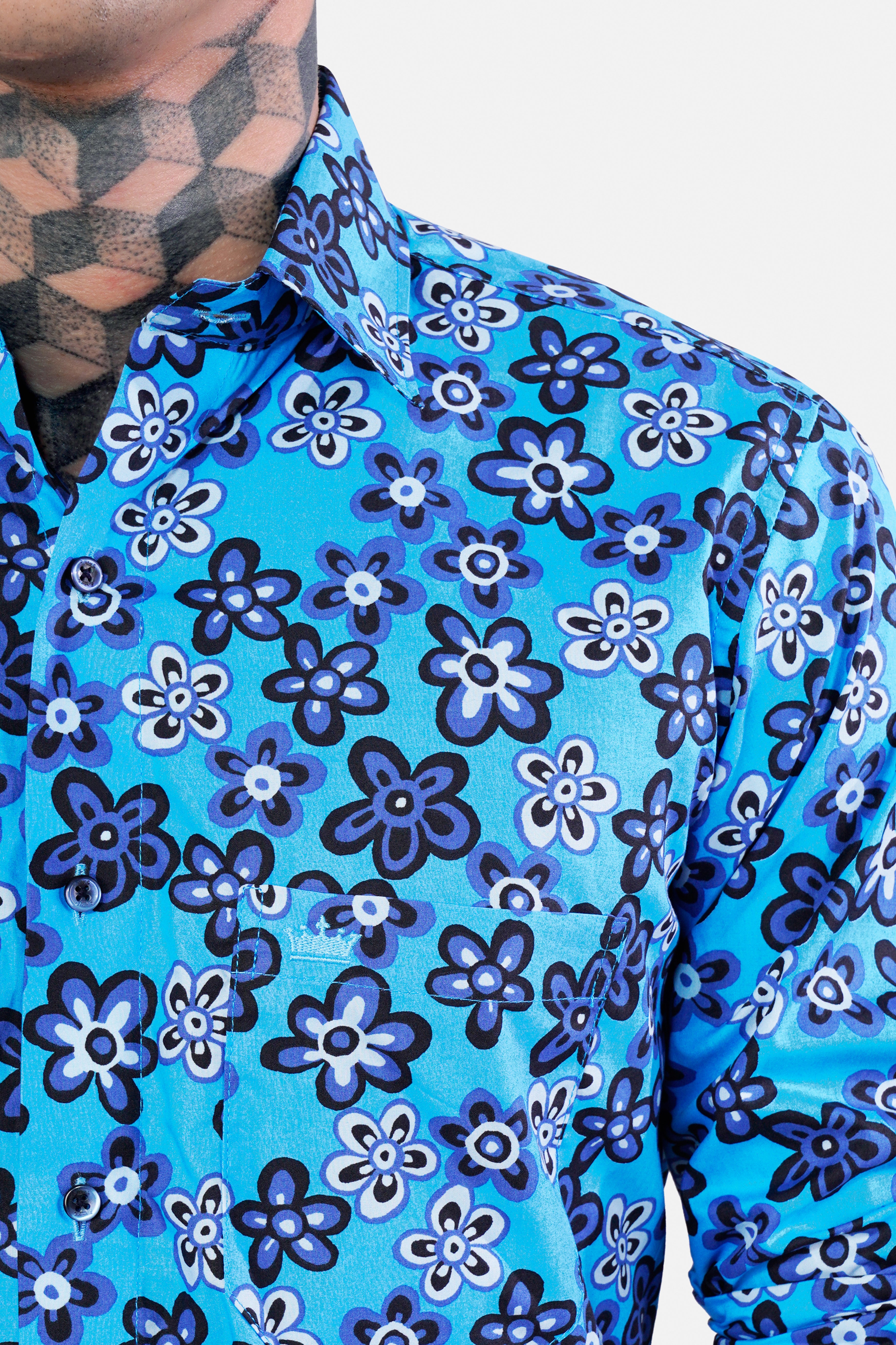 Mariner Blue Ditsy Printed Premium Cotton Shirt