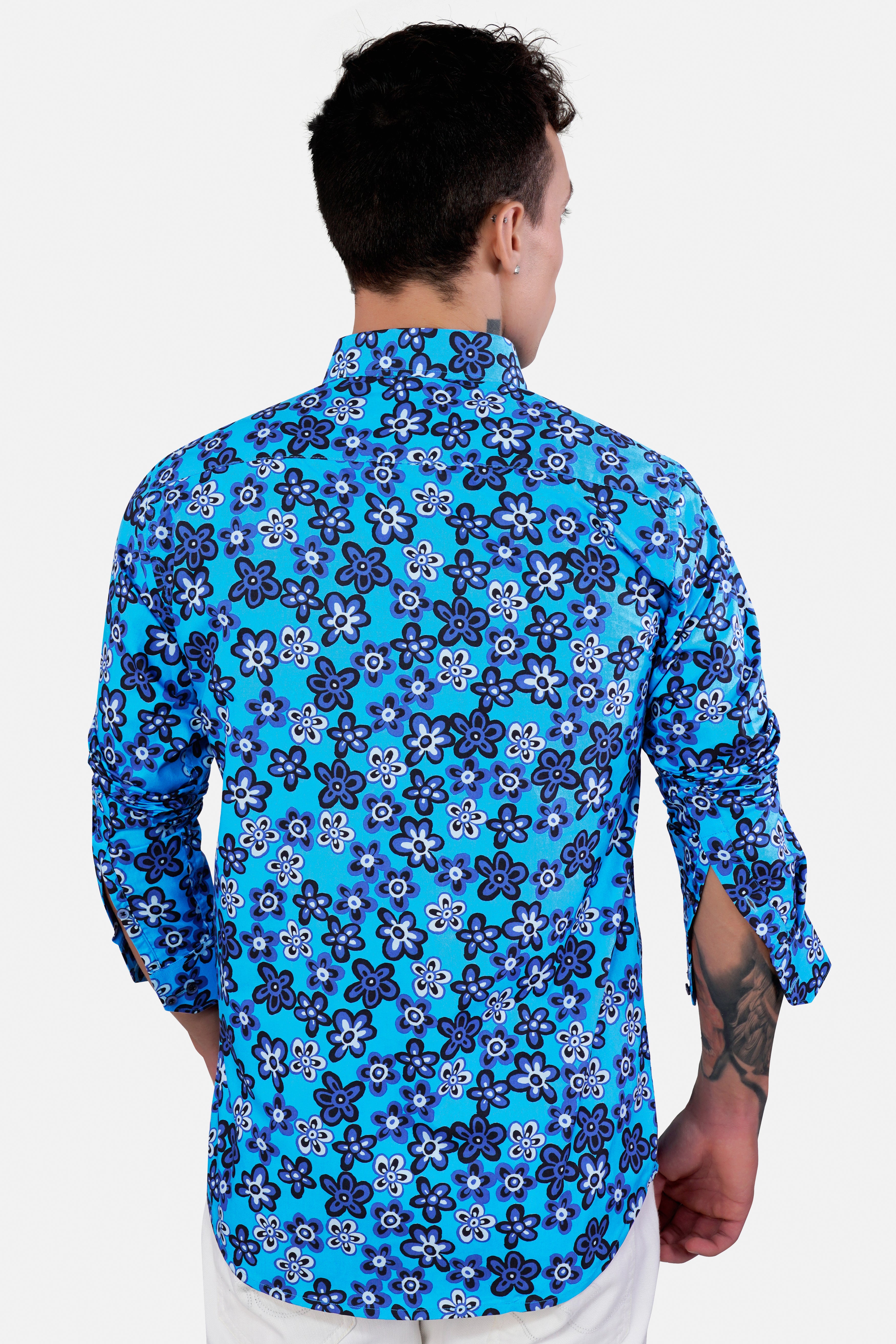 Mariner Blue Ditsy Printed Premium Cotton Shirt