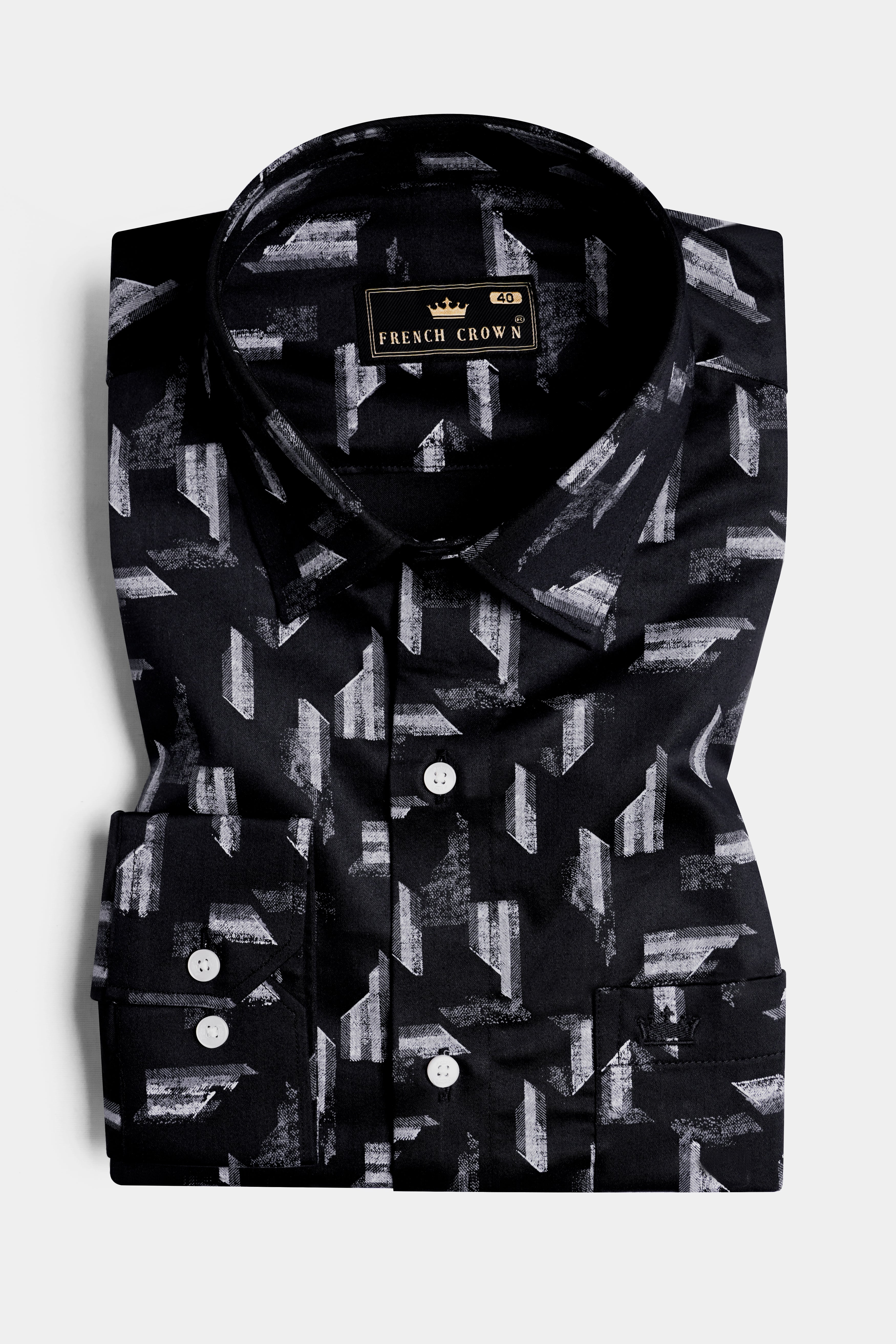 Jade Black and Regent Gray Printed Subtle Sheen Super Soft Premium Cotton Shirt