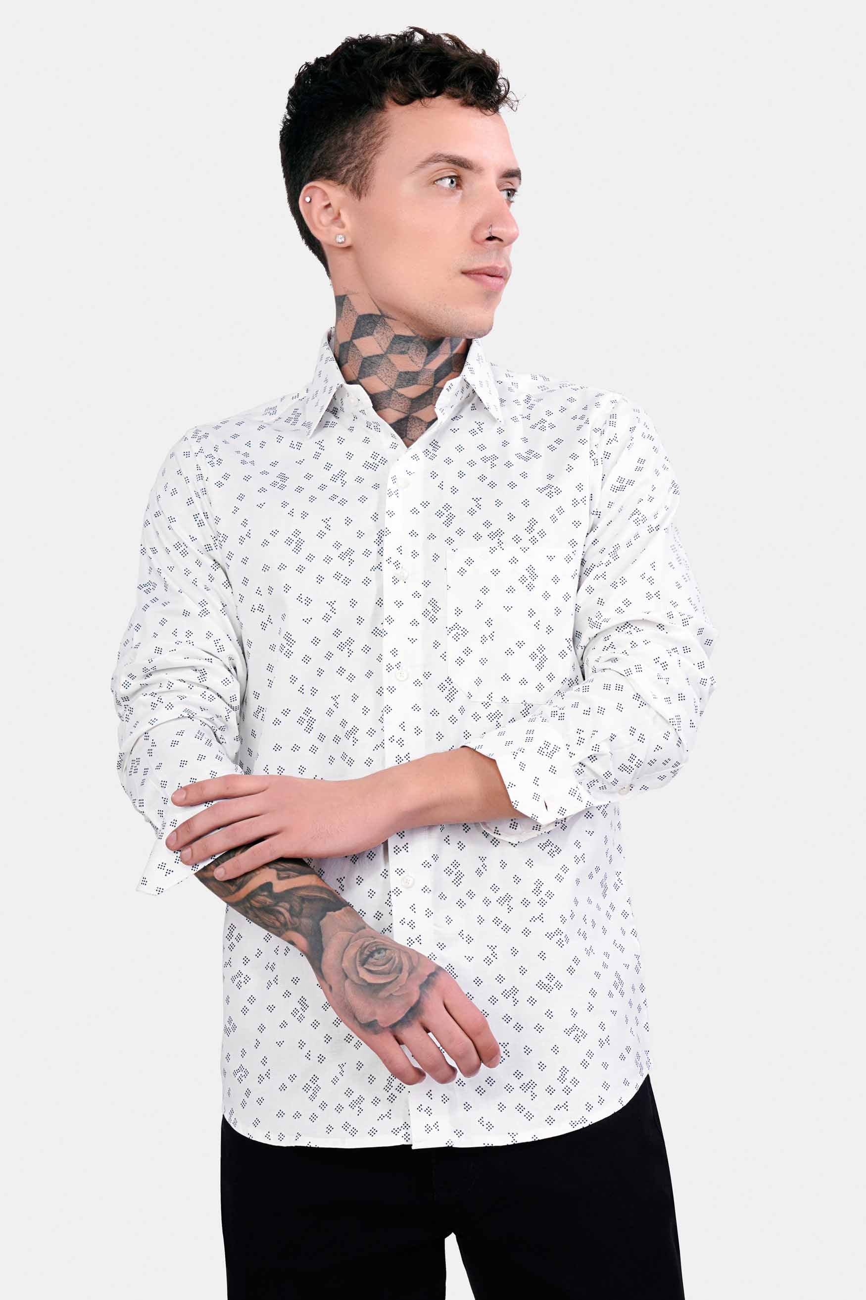 Bright White and Casal Green Dobby Textured Premium Giza Cotton Shirt