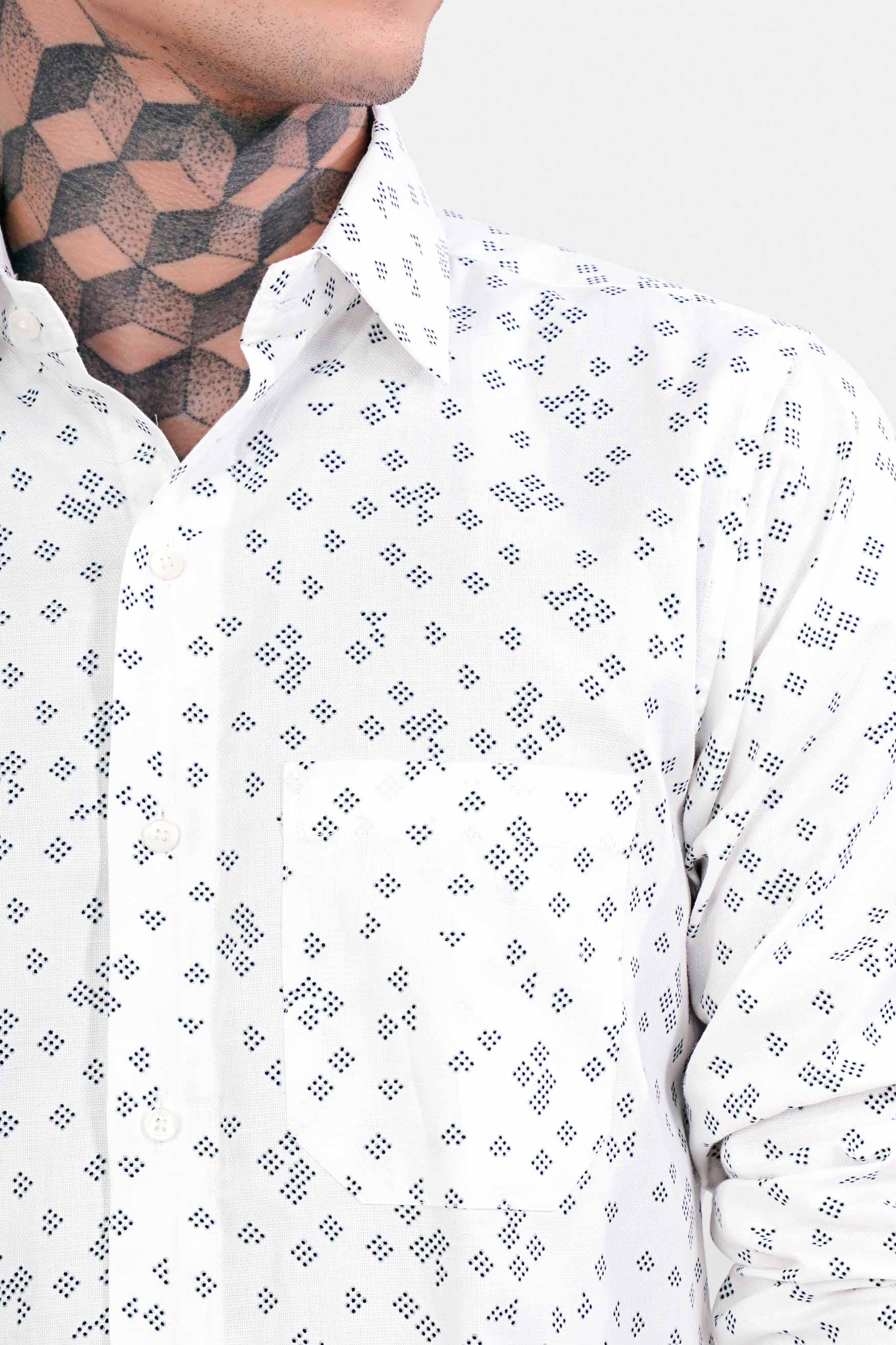 Bright White and Casal Green Dobby Textured Premium Giza Cotton Shirt
