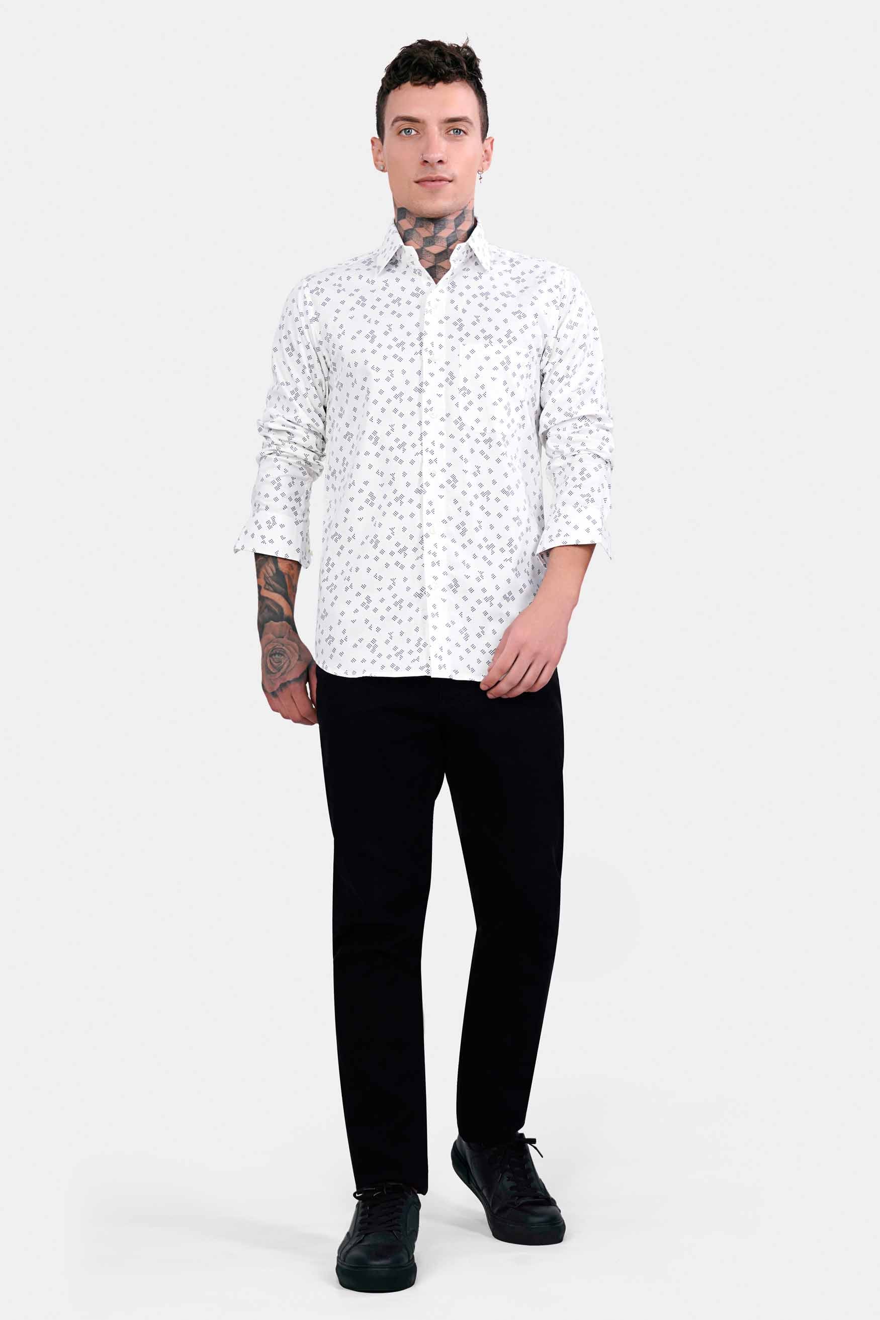 Bright White and Casal Green Dobby Textured Premium Giza Cotton Shirt