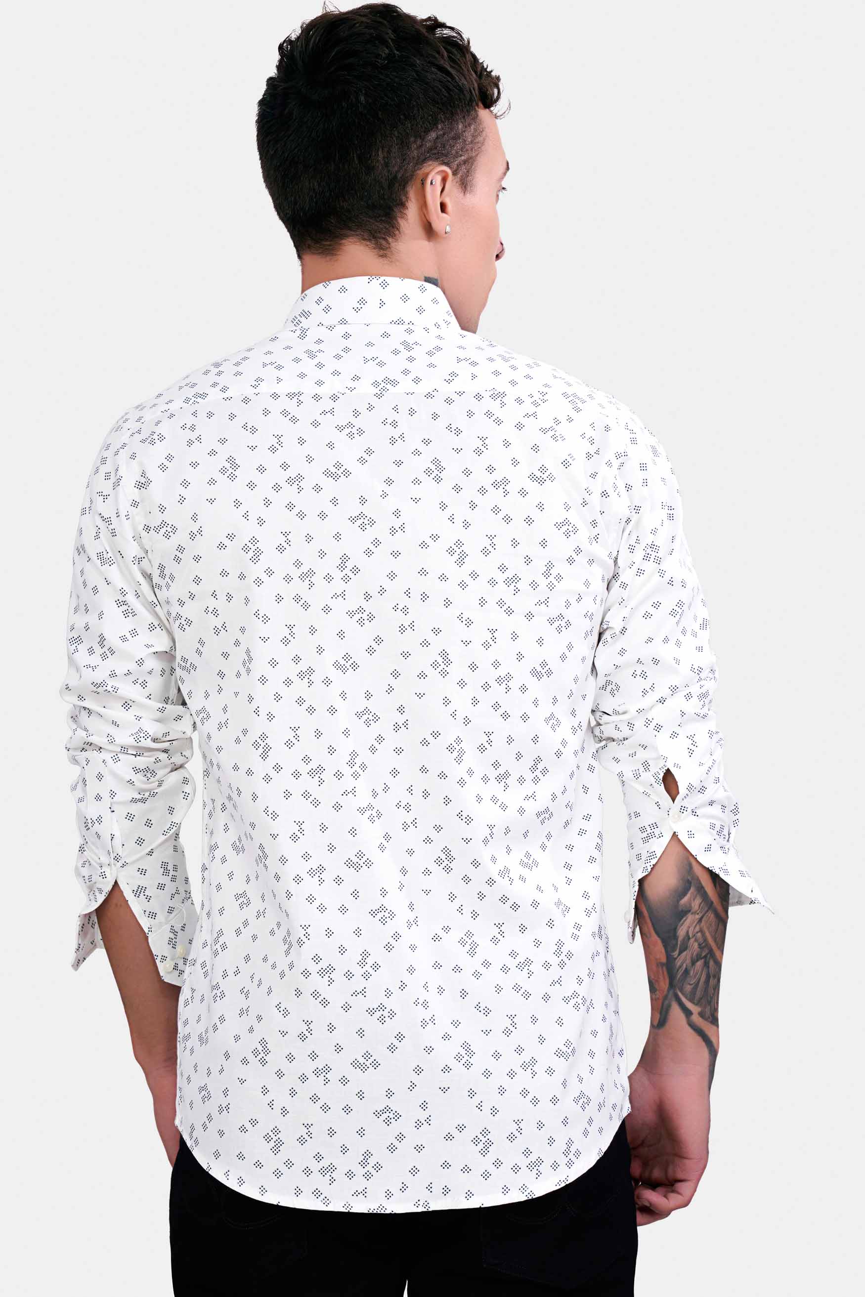 Bright White and Casal Green Dobby Textured Premium Giza Cotton Shirt