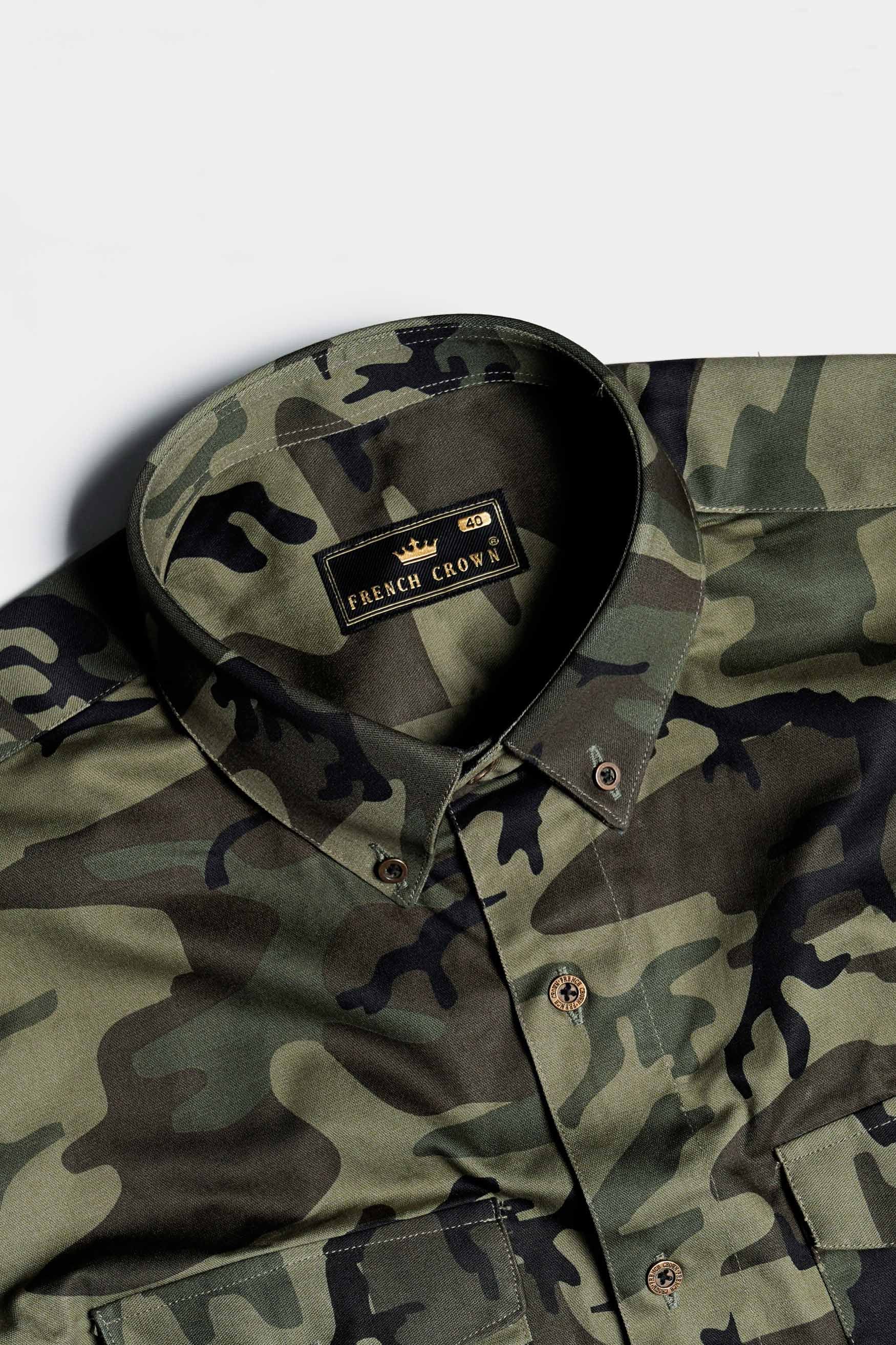 Hemlock Green and Iridium Brown Camouflage Royal Oxford Designer Shirt