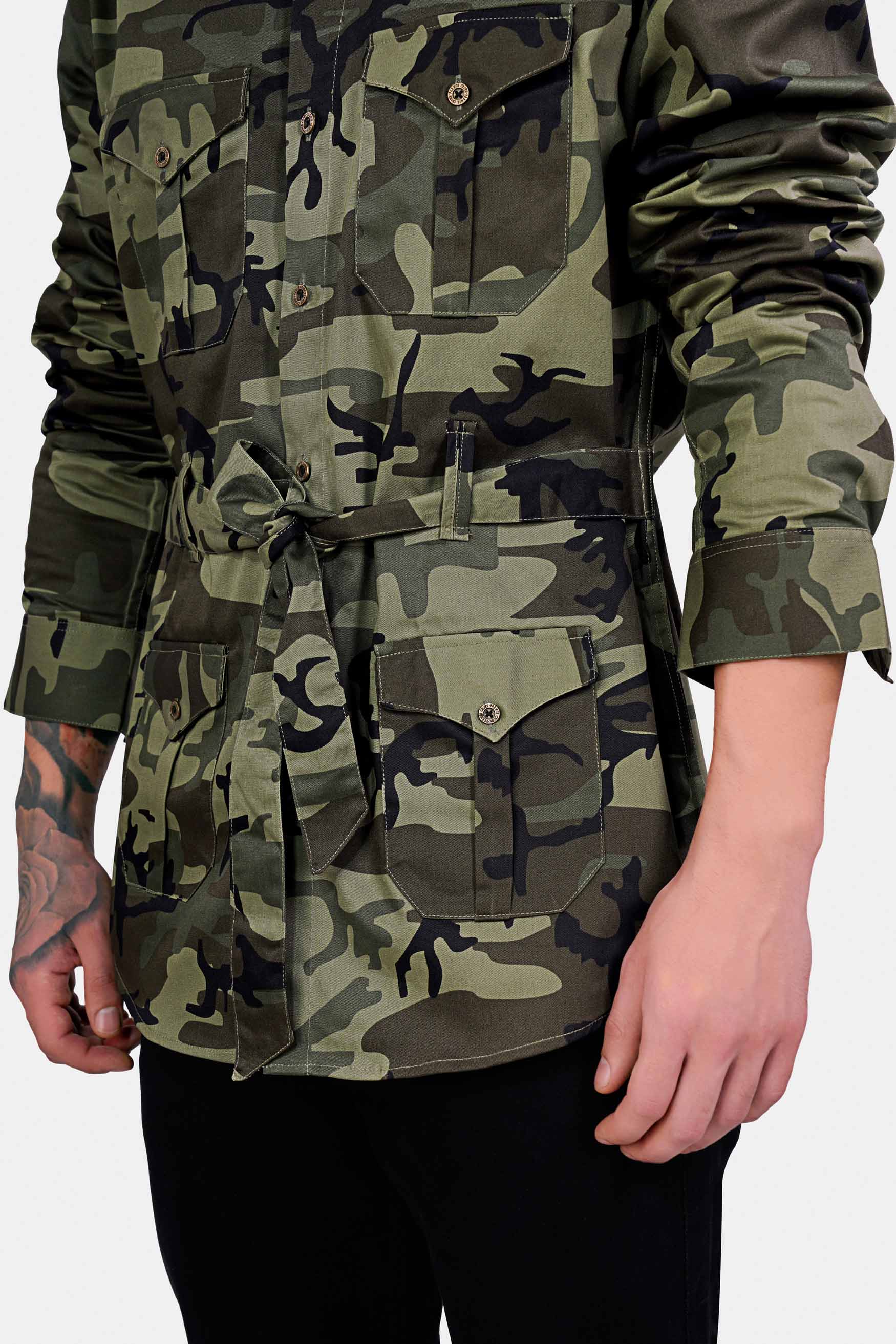 Hemlock Green and Iridium Brown Camouflage Royal Oxford Designer Shirt