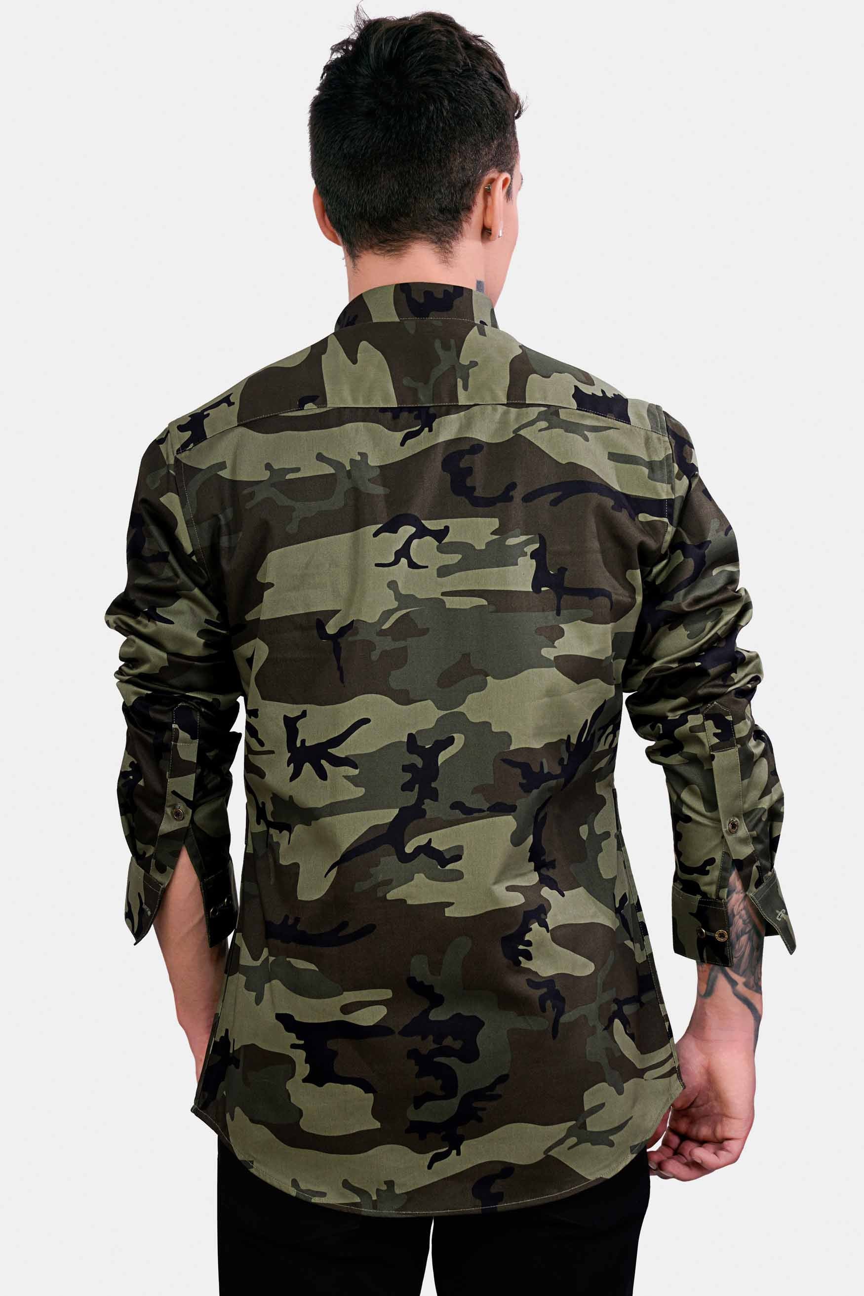 Hemlock Green and Iridium Brown Camouflage Royal Oxford Designer Shirt