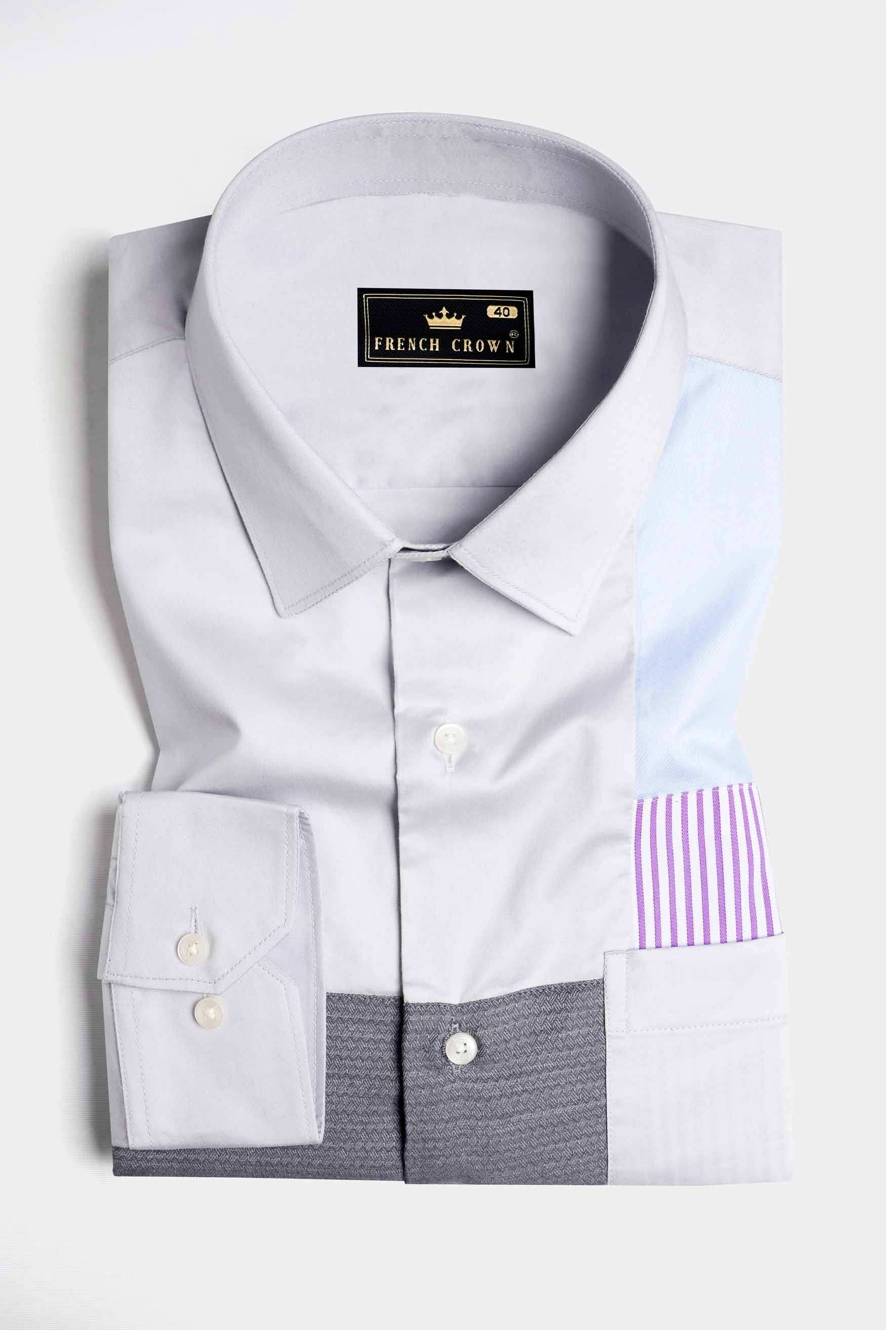 Gainsboro Gray with Marengo Gray and Jordy Blue Subtle Sheen Super Soft Premium Cotton Designer Shirt