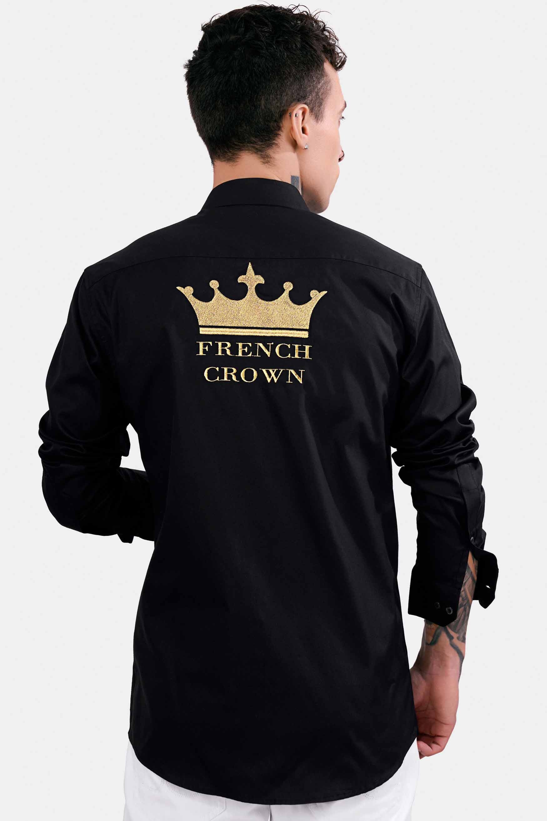 Jade Black Brand Name Embroidered Royal Oxford Designer Shirt