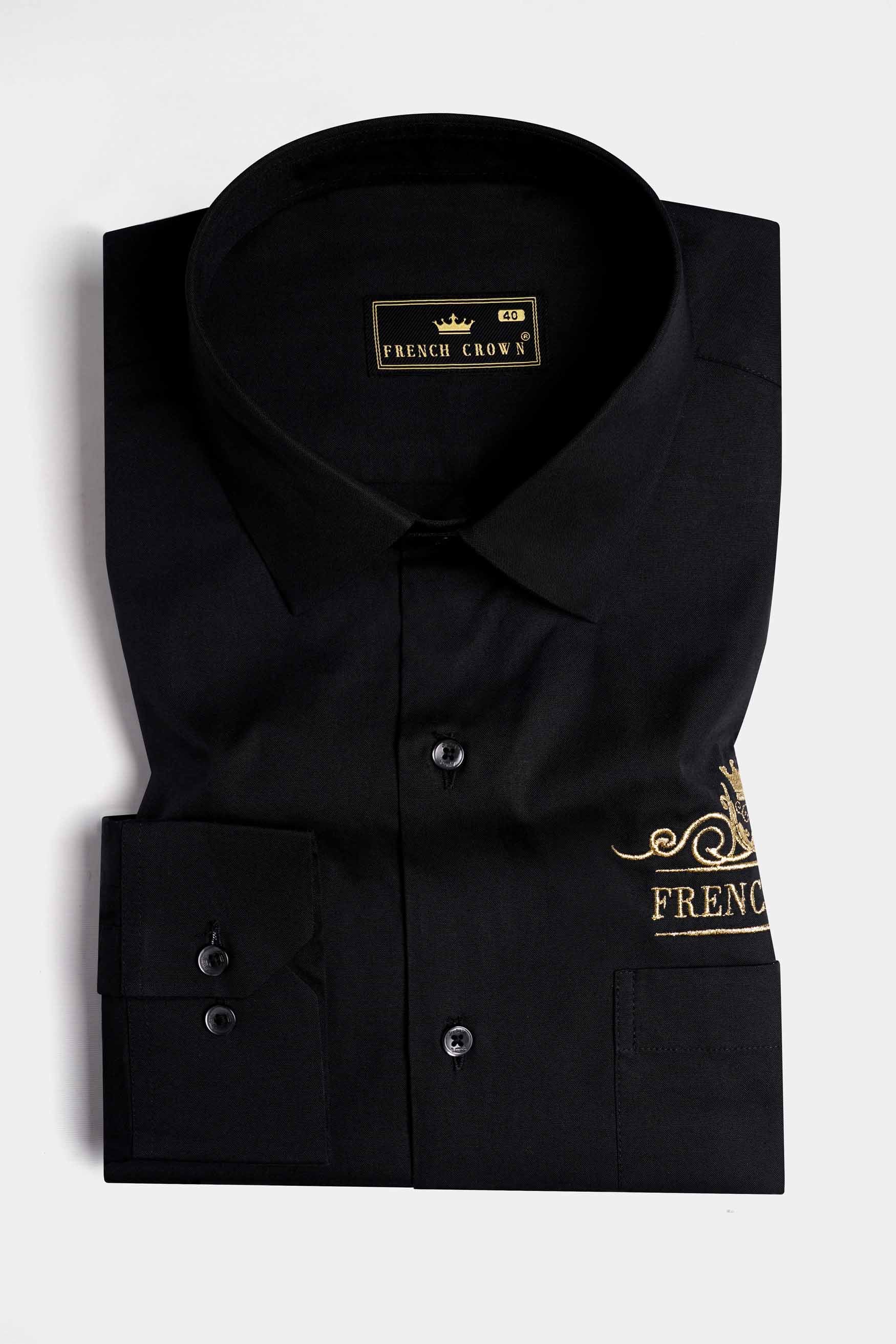 Jade Black Brand Name Embroidered Royal Oxford Designer Shirt