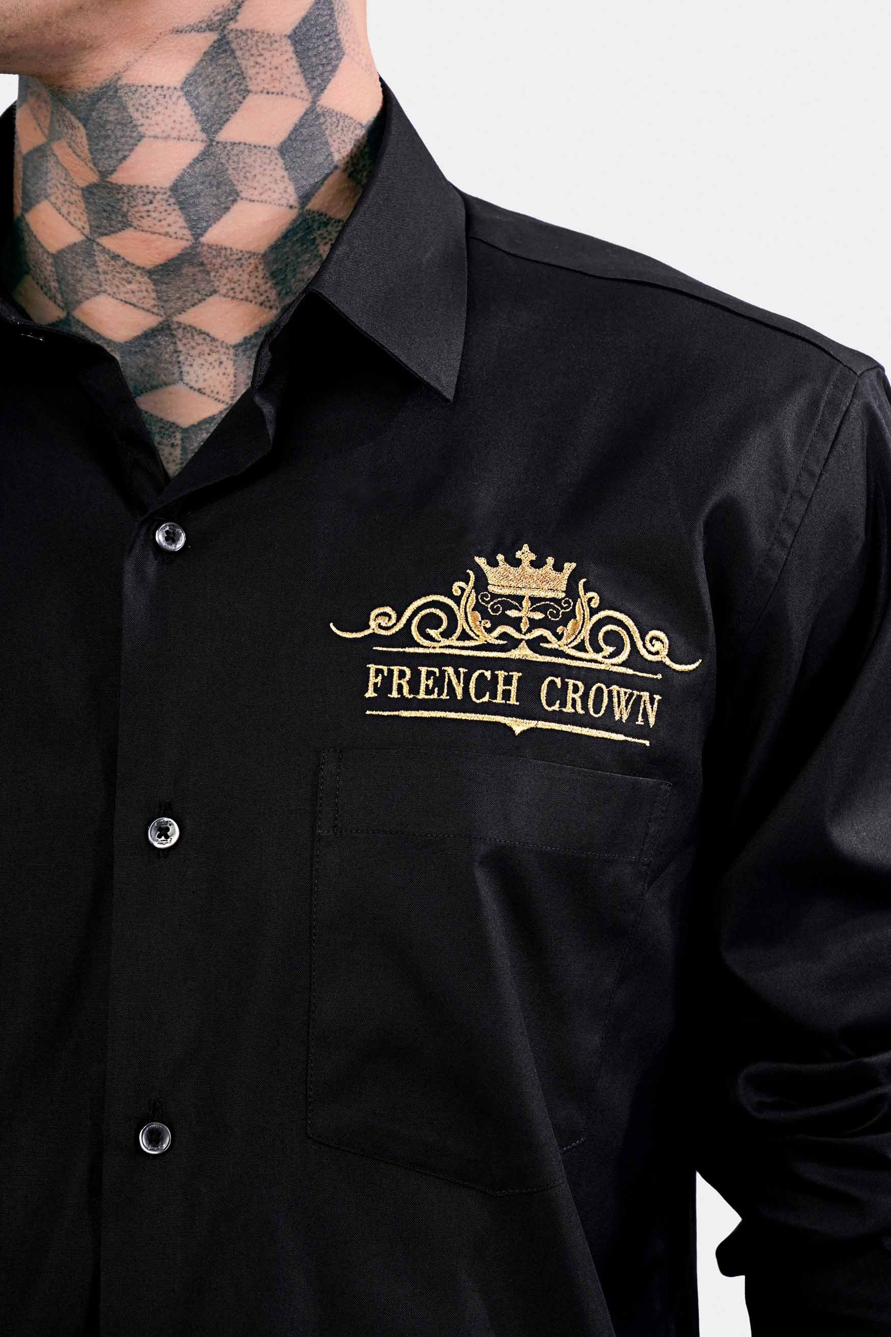 Jade Black Brand Name Embroidered Royal Oxford Designer Shirt