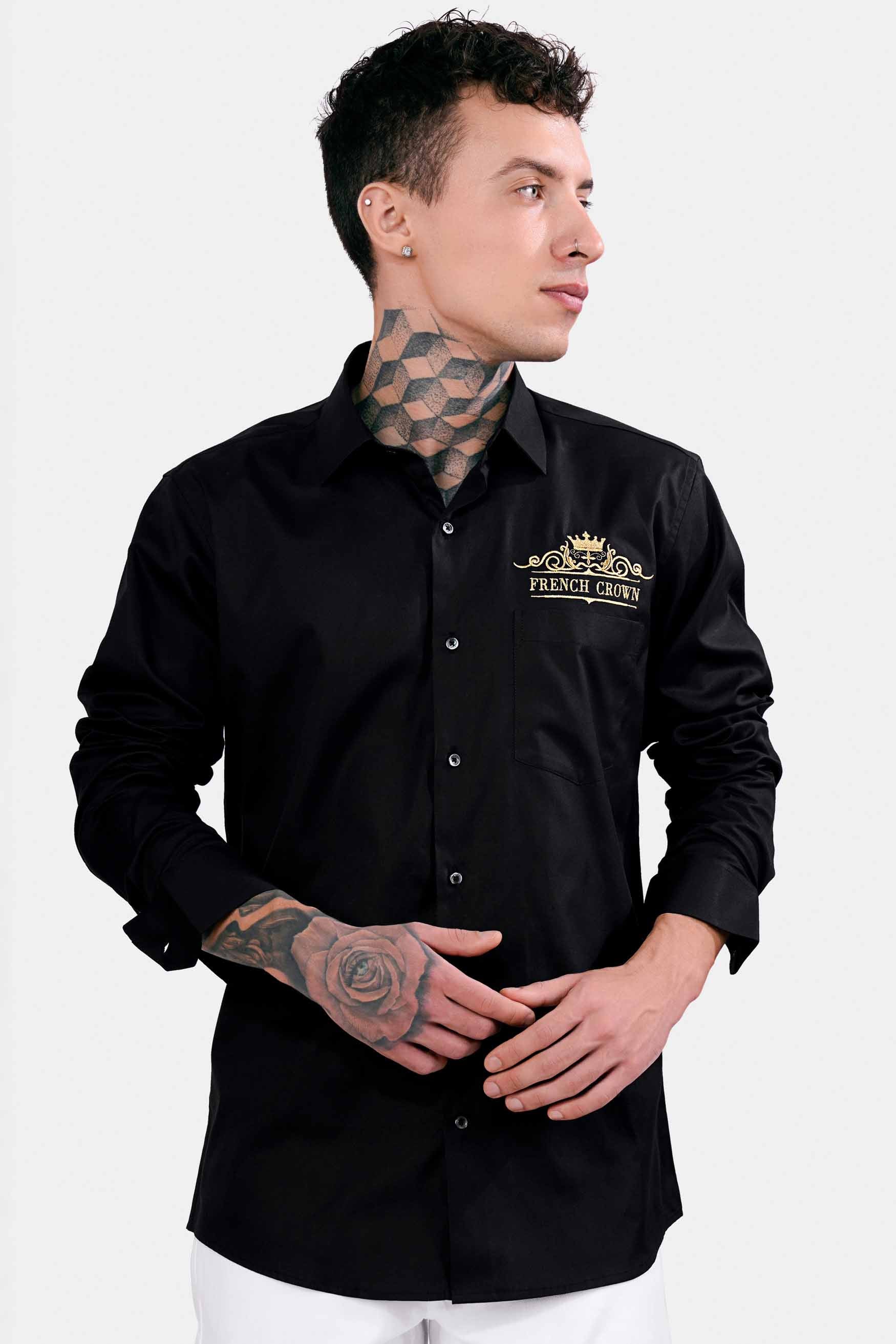Jade Black Brand Name Embroidered Royal Oxford Designer Shirt