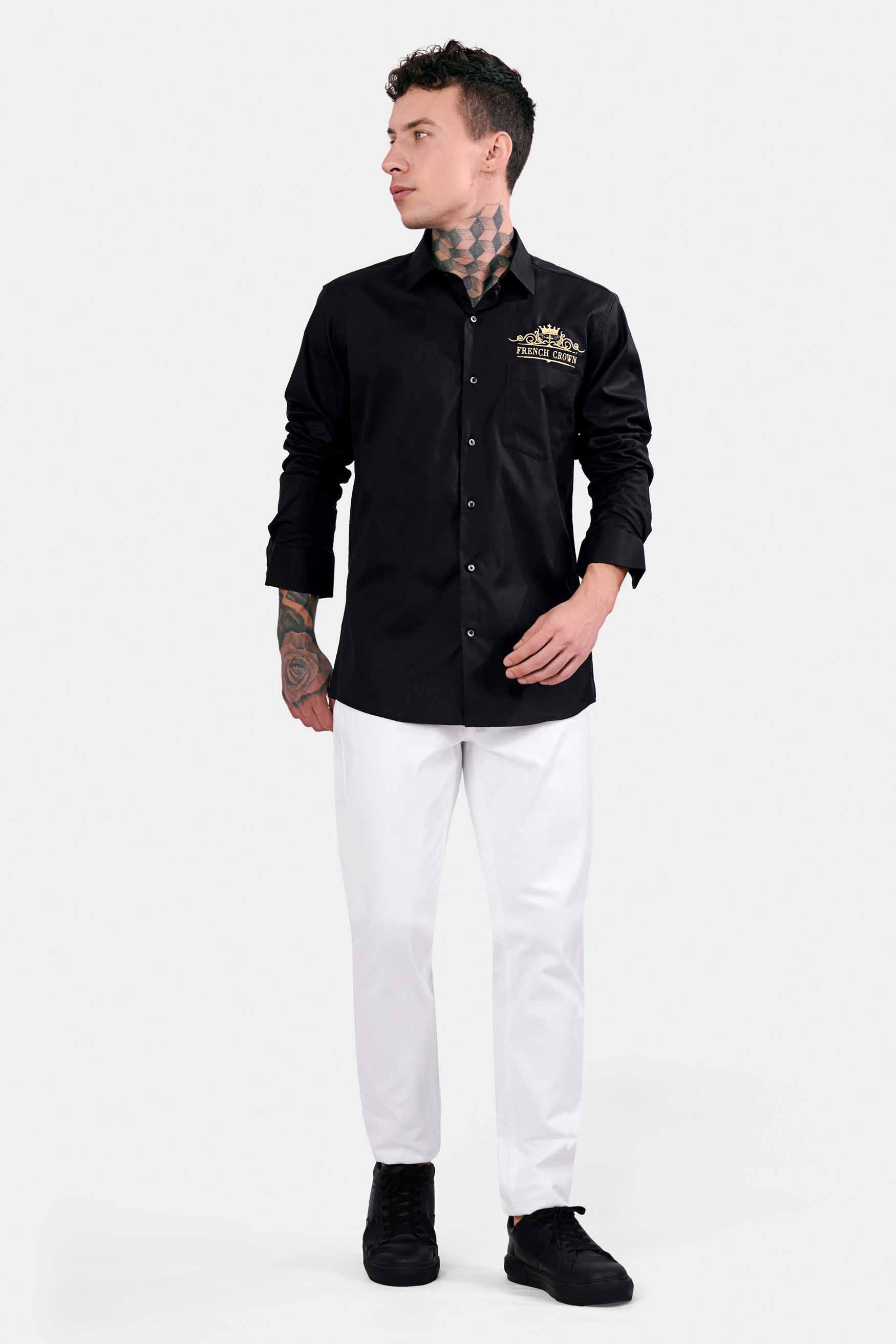 Jade Black Brand Name Embroidered Royal Oxford Designer Shirt