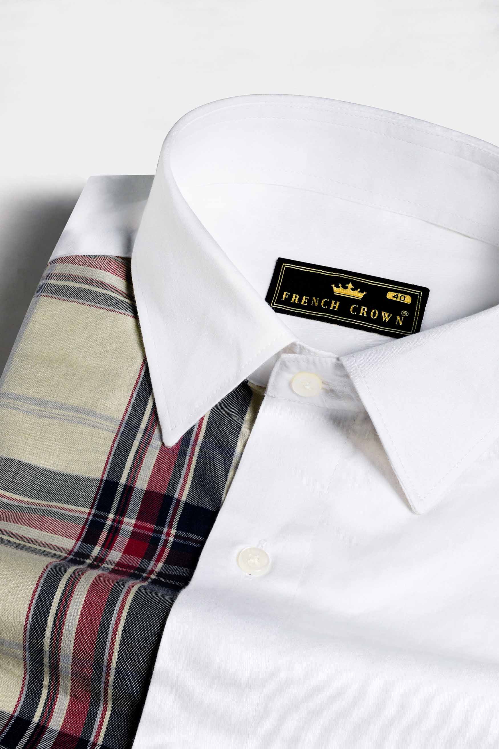 Bright White with Multicolour Checkered Subtle Sheen Super Soft Premium Cotton Designer Shirt