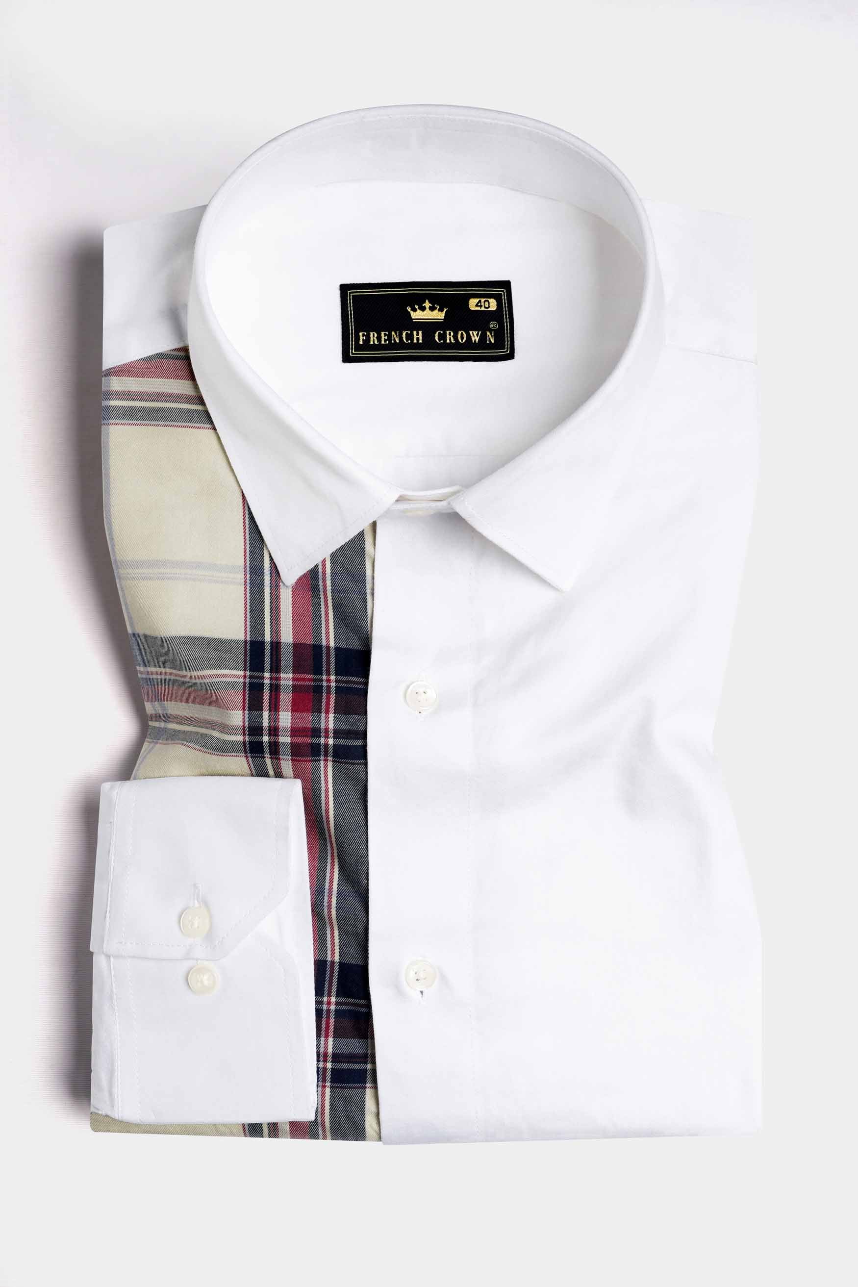 Bright White with Multicolour Checkered Subtle Sheen Super Soft Premium Cotton Designer Shirt