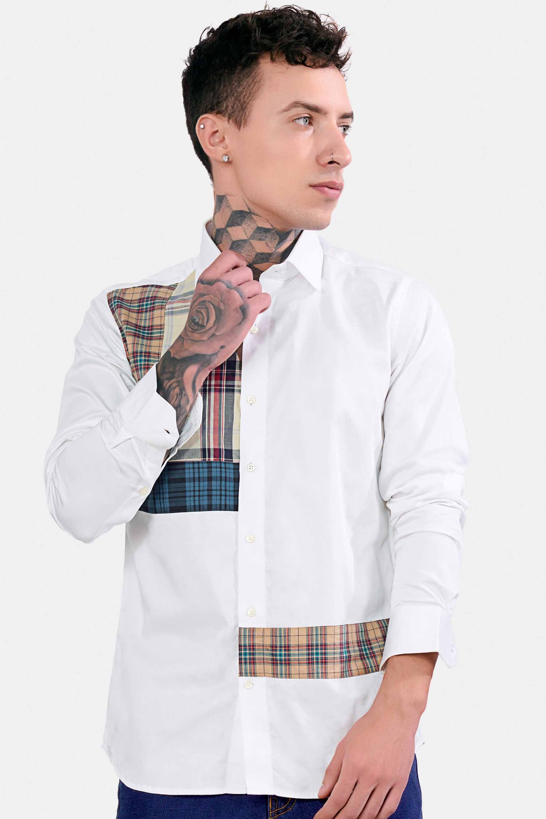 Bright White with Multicolour Checkered Subtle Sheen Super Soft Premium Cotton Designer Shirt