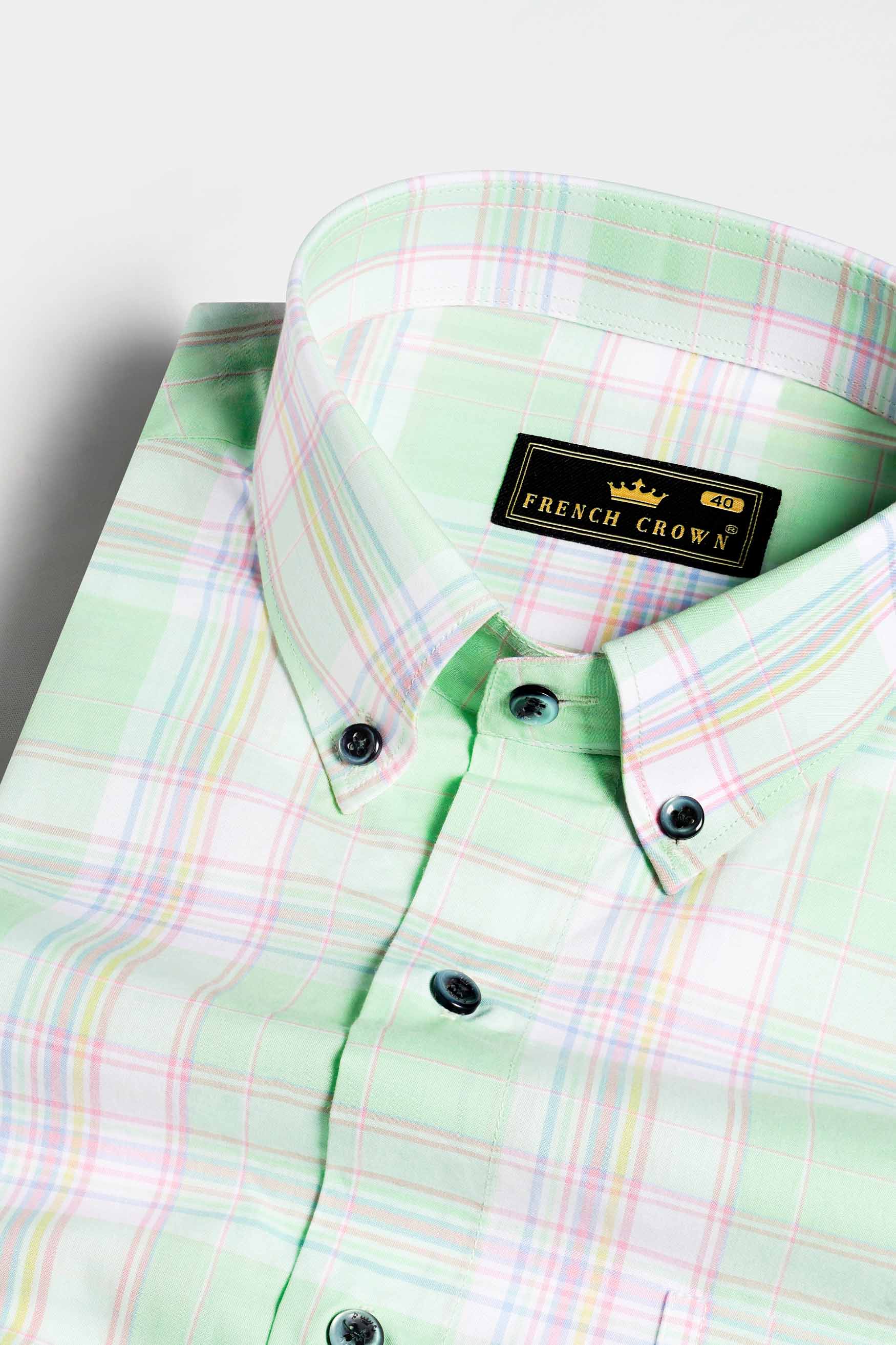 Mint Green and Languid Pink Plaid Premium Cotton Shirt