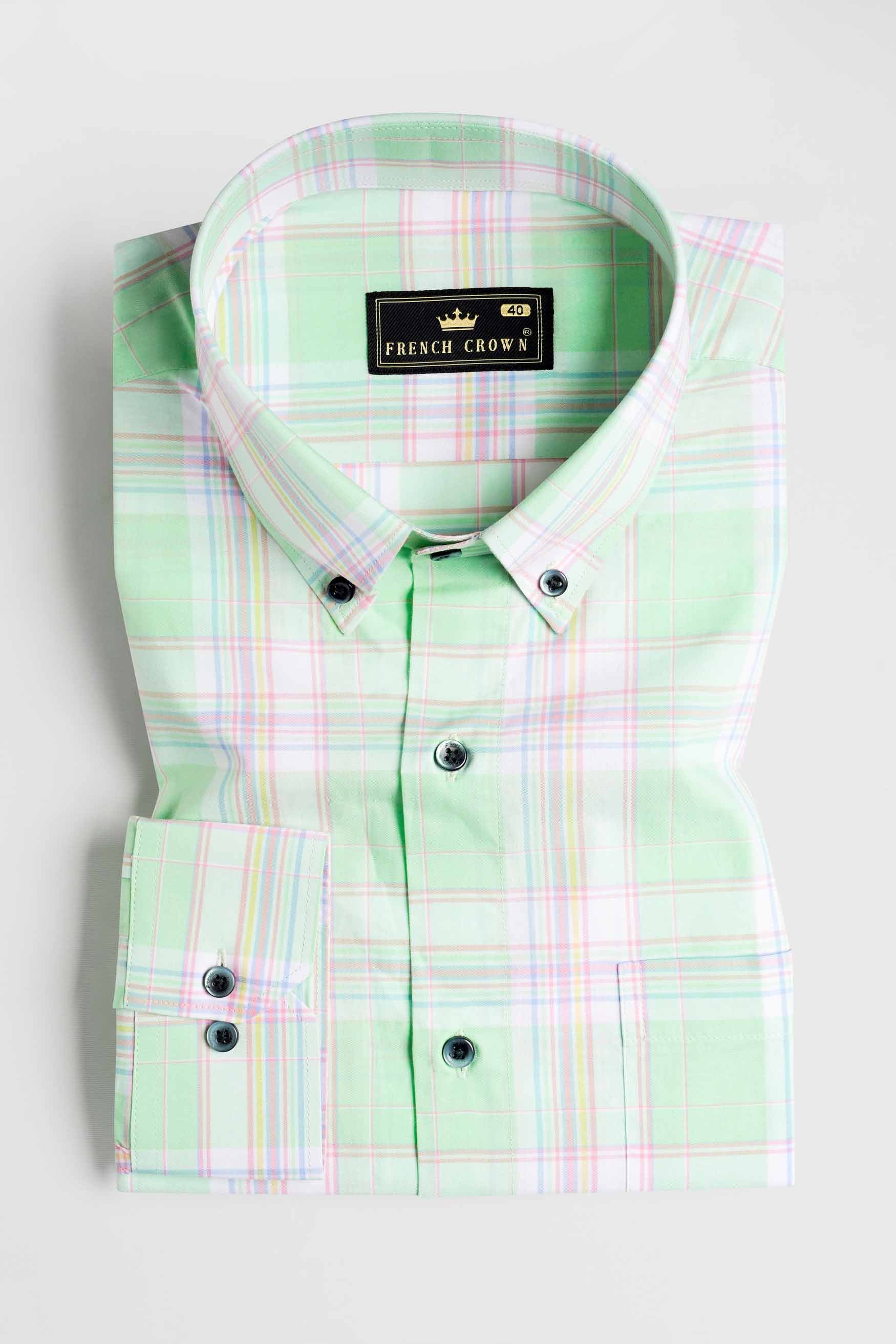 Mint Green and Languid Pink Plaid Premium Cotton Shirt