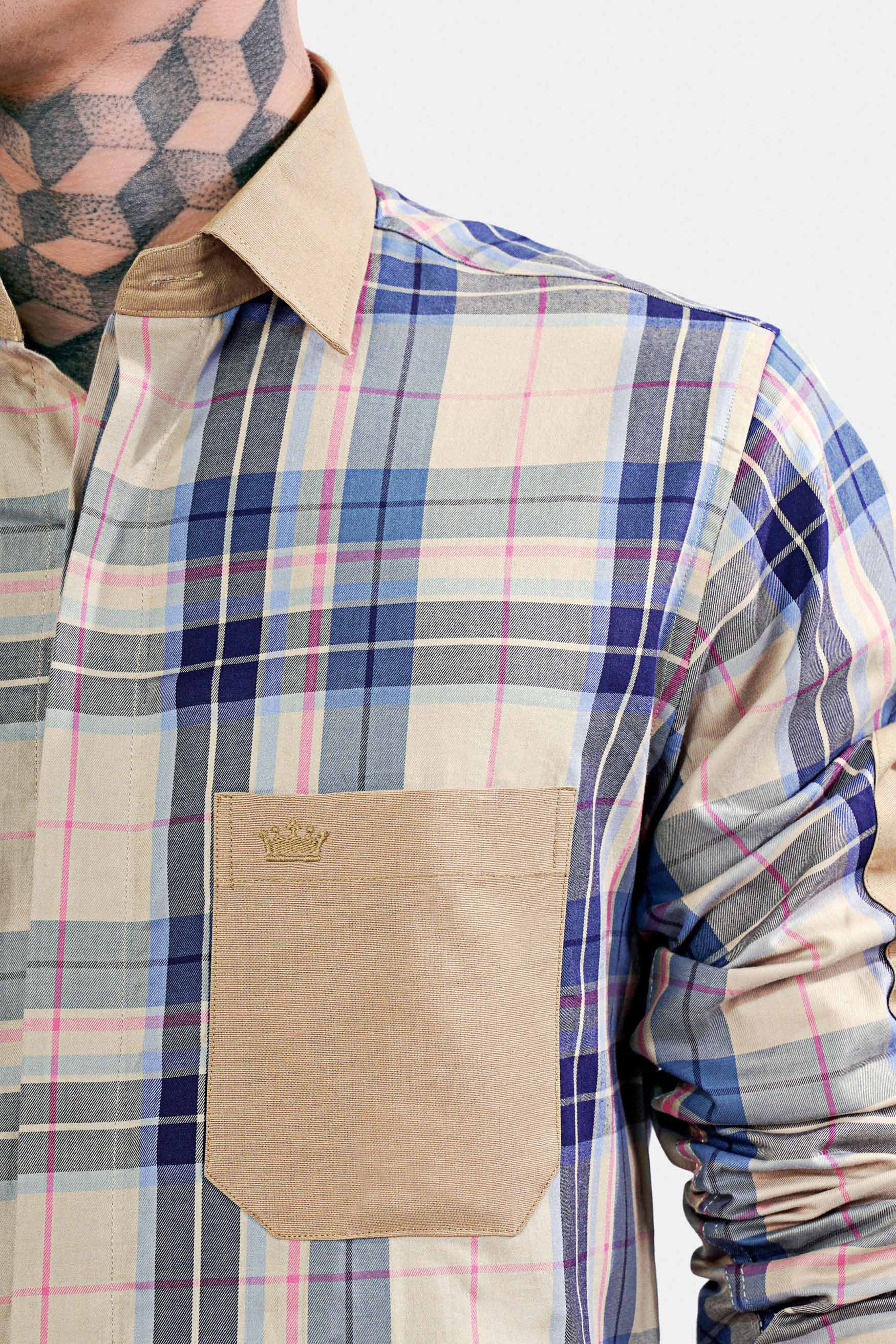 Shell Brown and Lapis Blue Twill Plaid Premium Cotton Designer Shirt