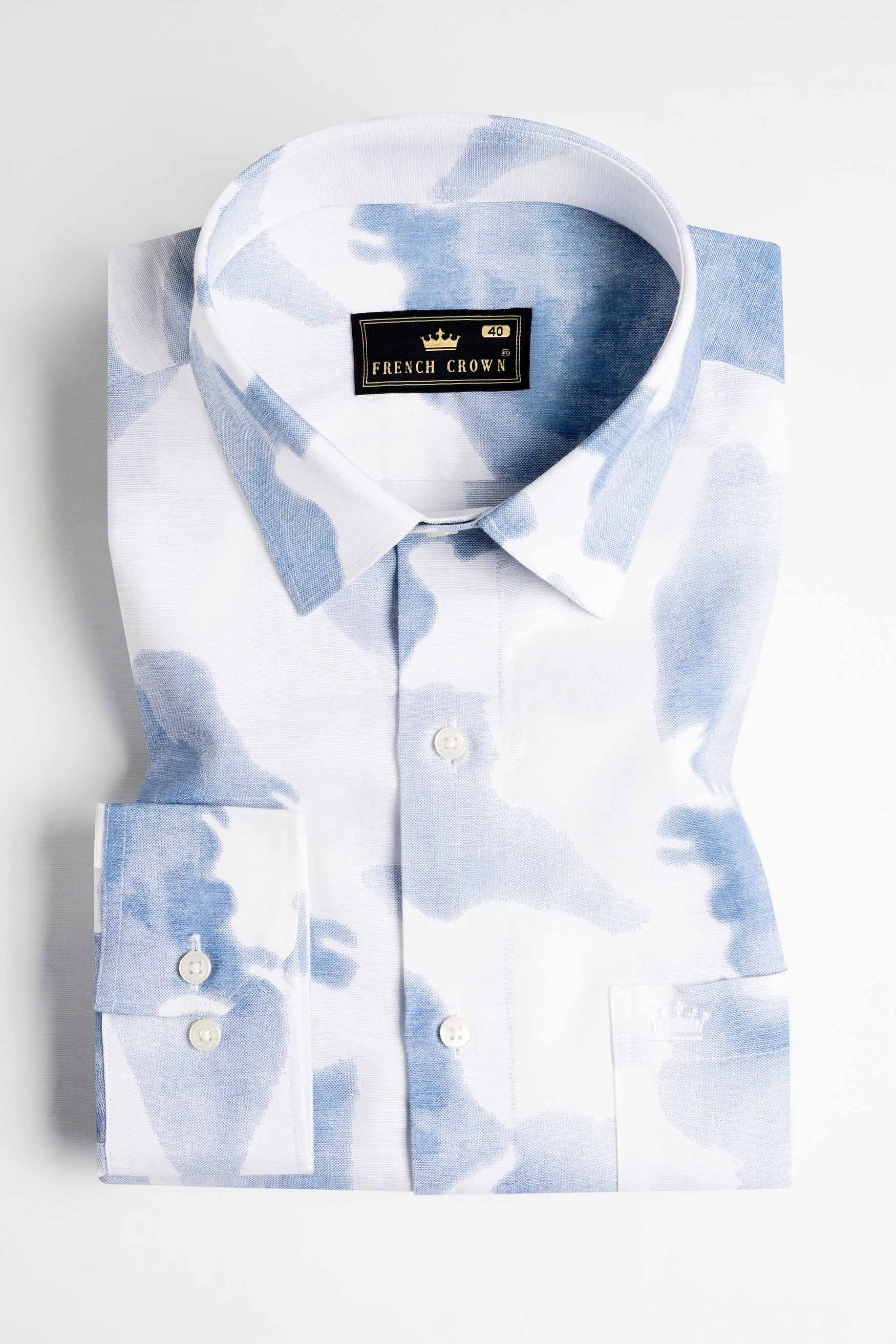Bright White and Glacier Blue Tye & Die Luxurious Linen Shirt