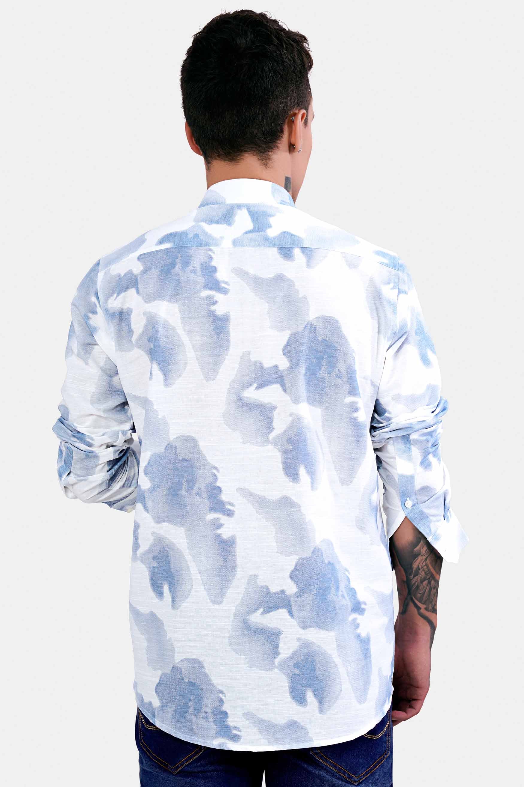Bright White and Glacier Blue Tye & Die Luxurious Linen Shirt