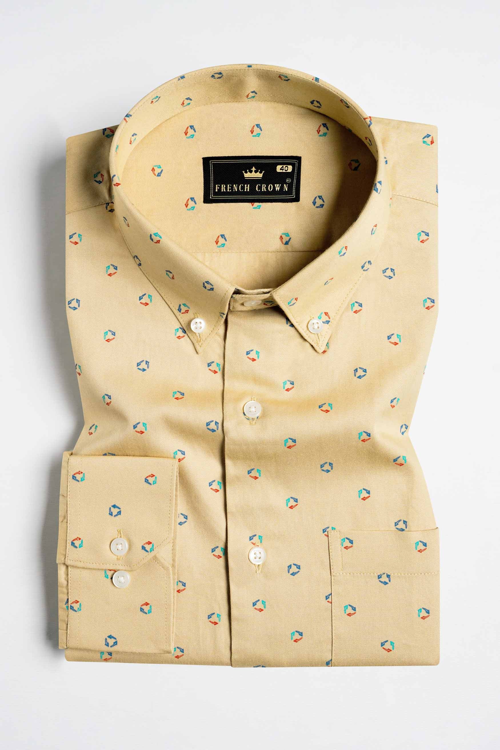 Burly Brown Printed Royal Oxford Button Down Shirt