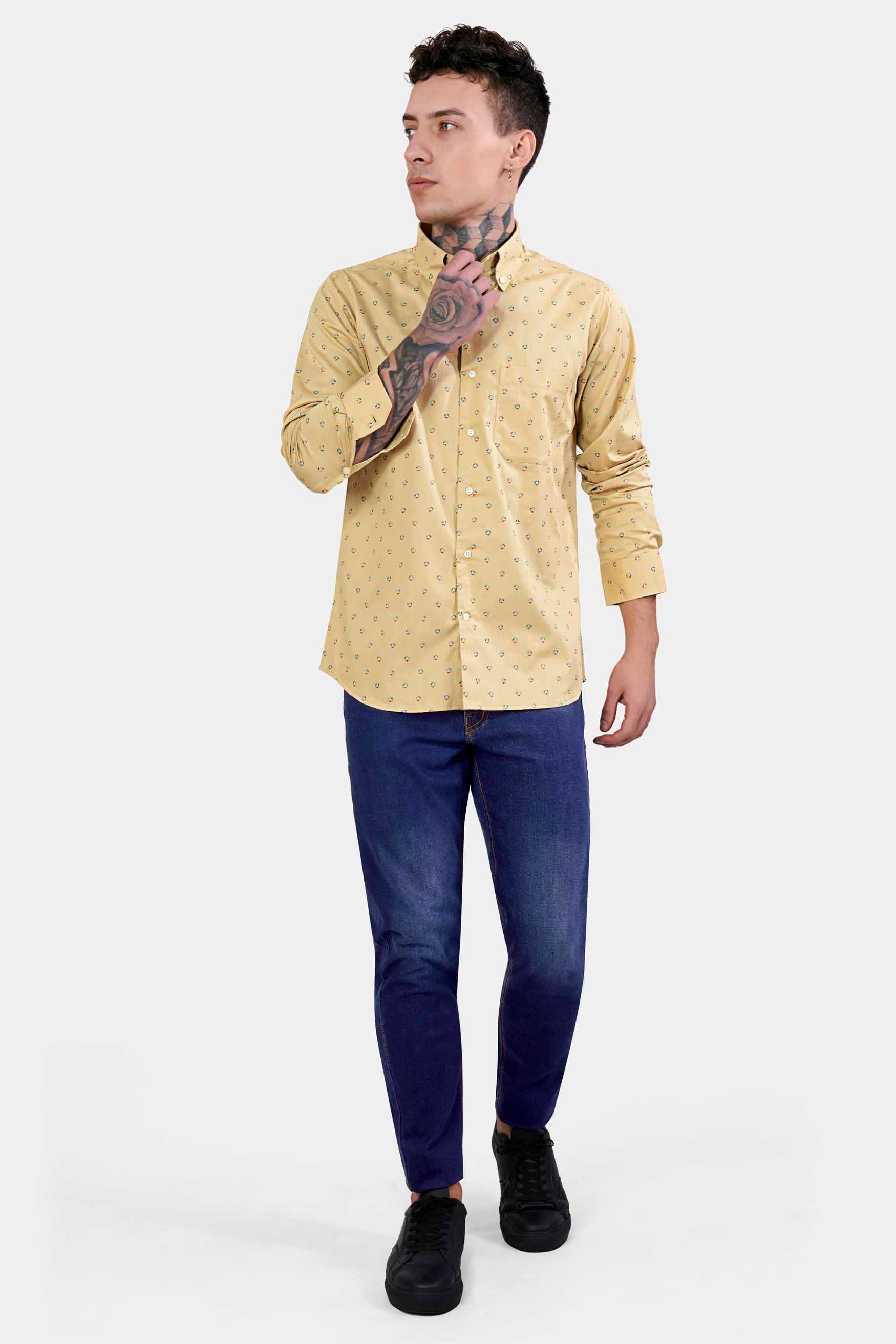 Burly Brown Printed Royal Oxford Button Down Shirt