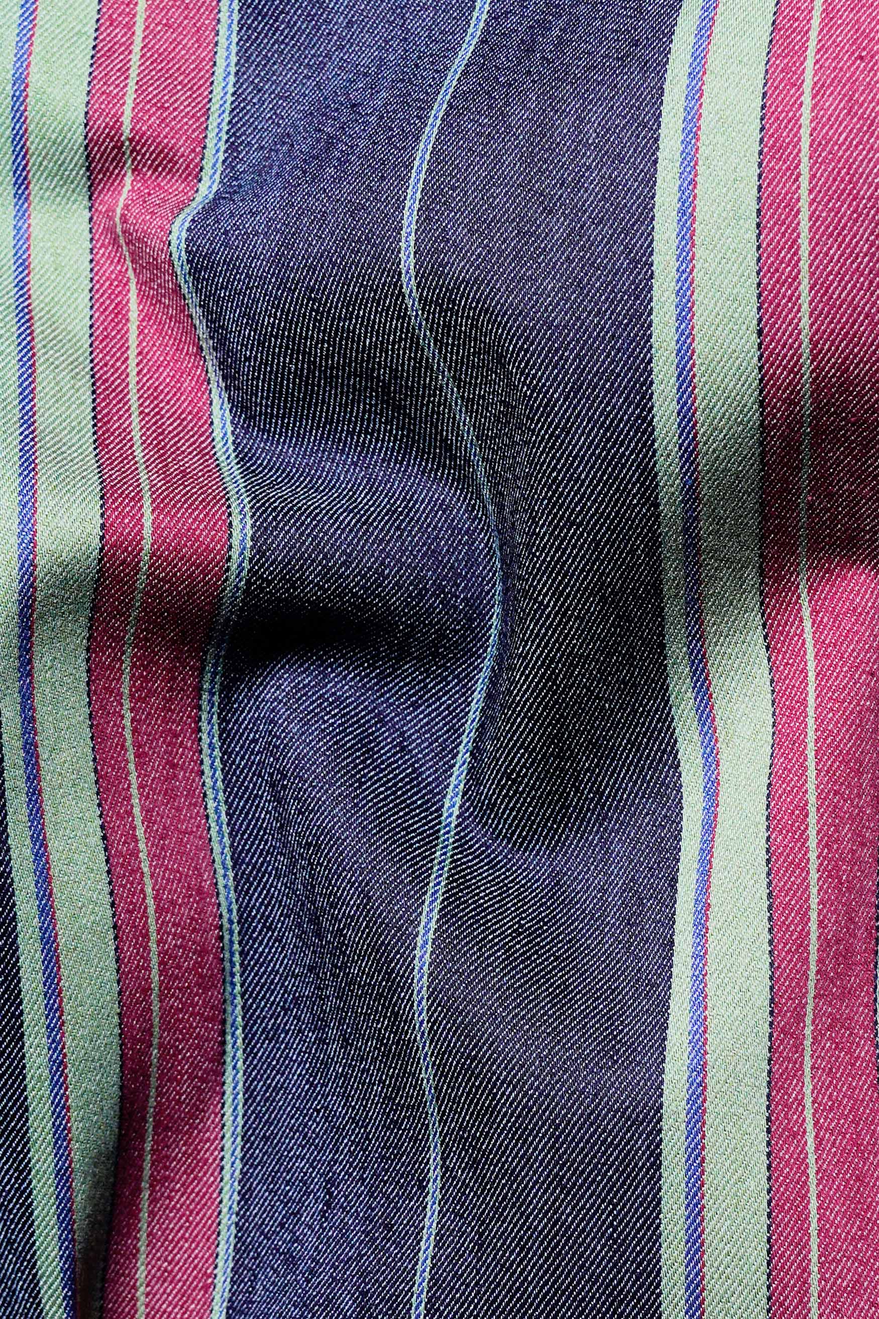 Indigo Blue Multicolour Striped Chambray Shirt
