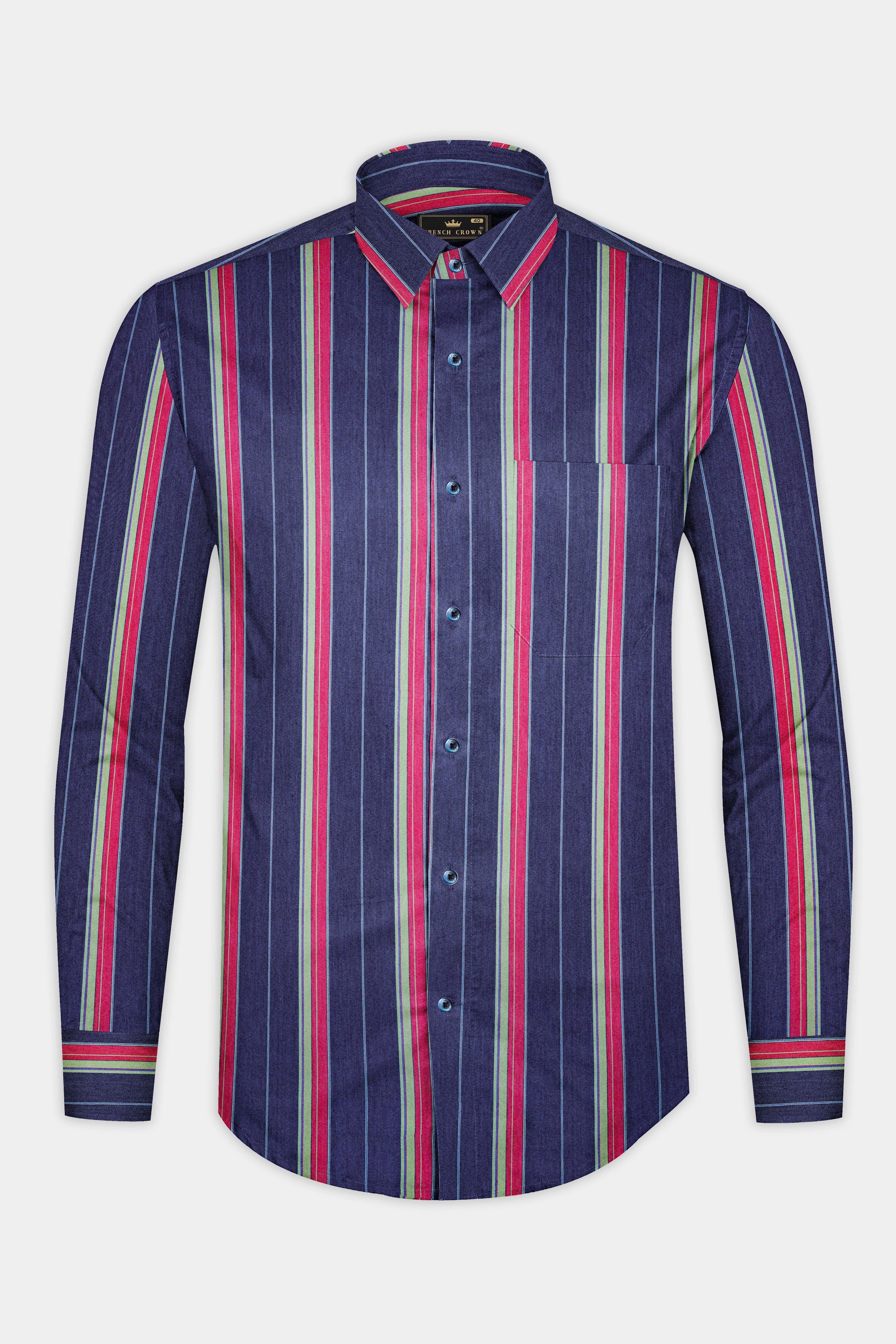 Indigo Blue Multicolour Striped Chambray Shirt