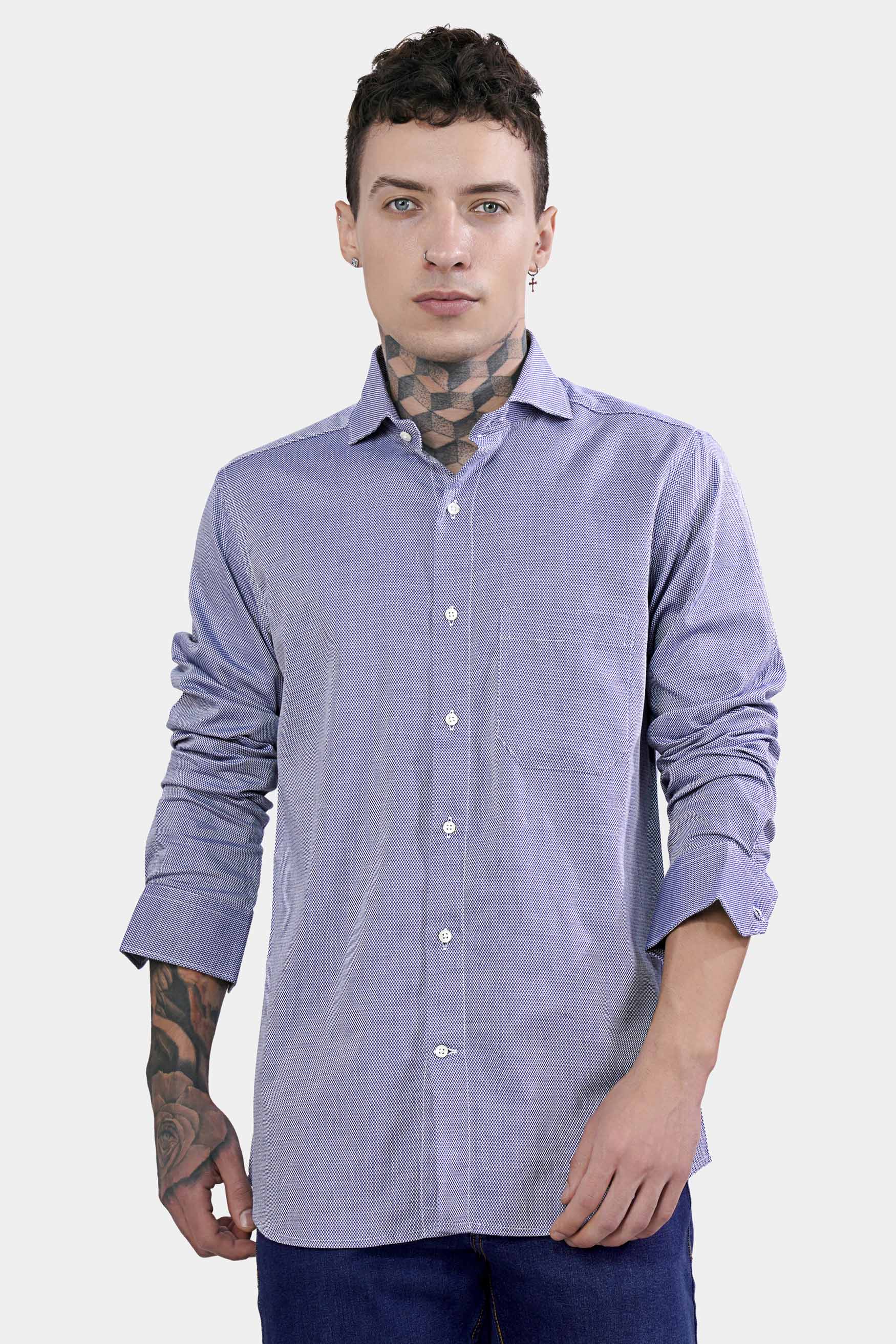 Yonder Blue Dobby Textured Premium Giza Cotton Shirt
