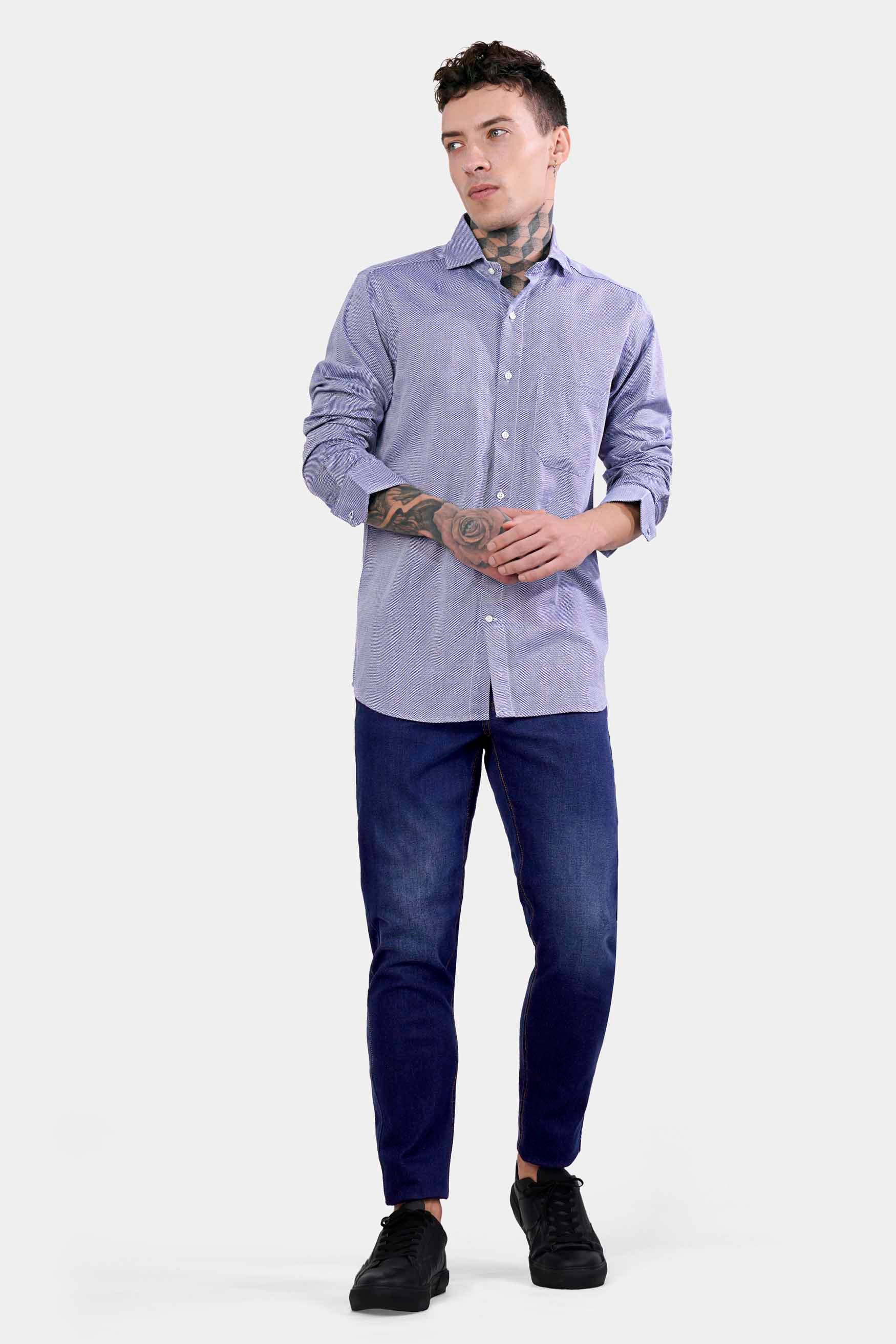 Yonder Blue Dobby Textured Premium Giza Cotton Shirt