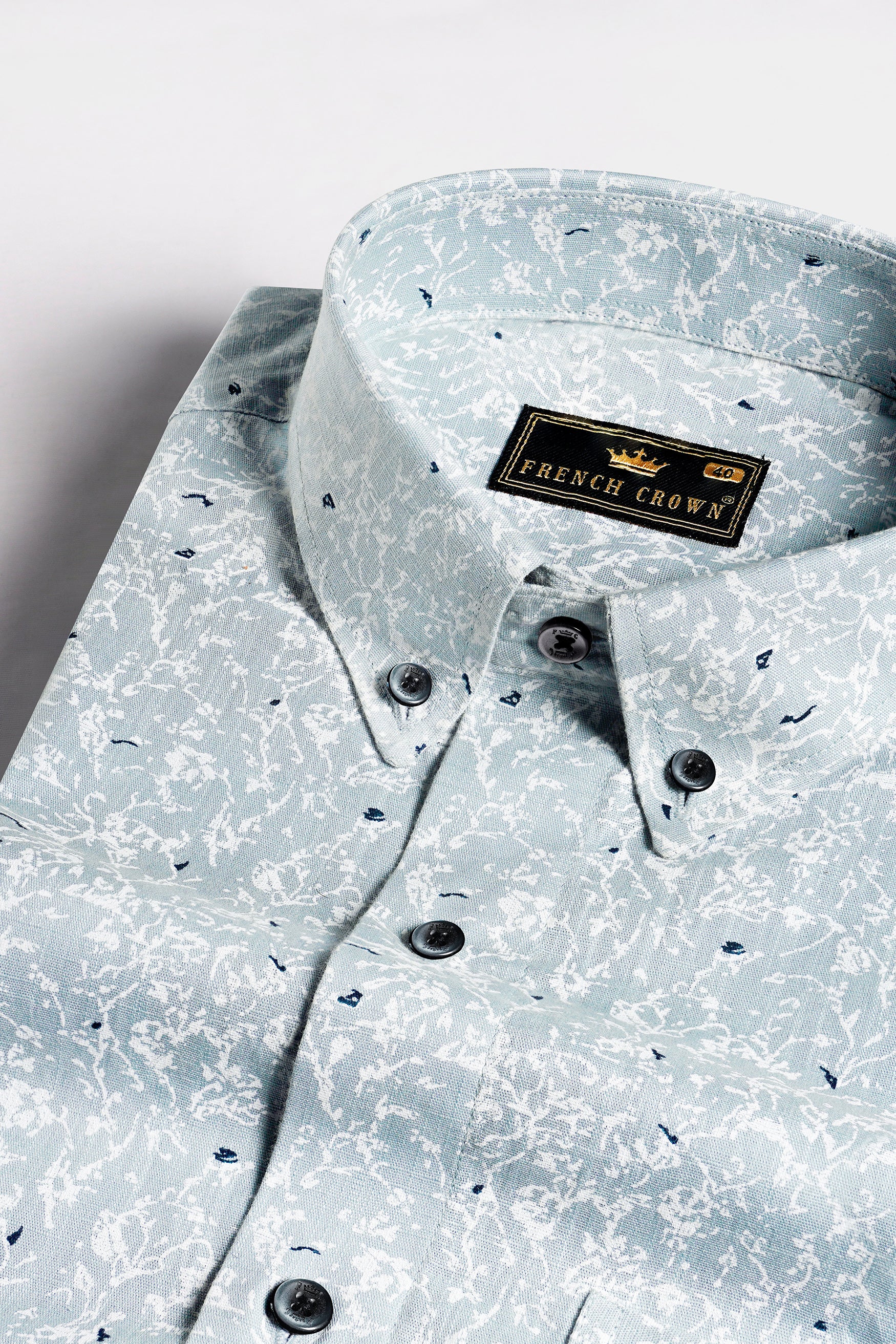 Bright White and Geyser Gray Printed Luxurious Linen Shirt